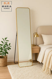 Gold Full-Length Standing Mirror with Angled Corners Ð 160x40cm Elegant Bedroom Dressing Mirror