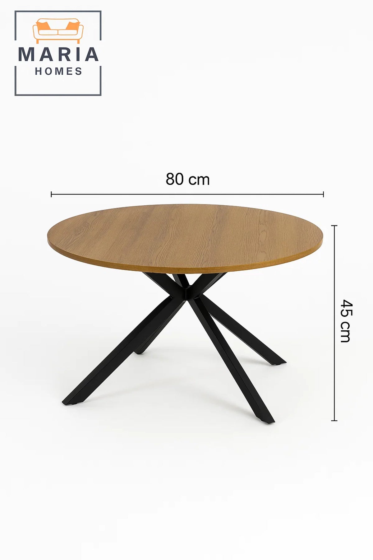Compact walnut coffee table with cross black metal legs