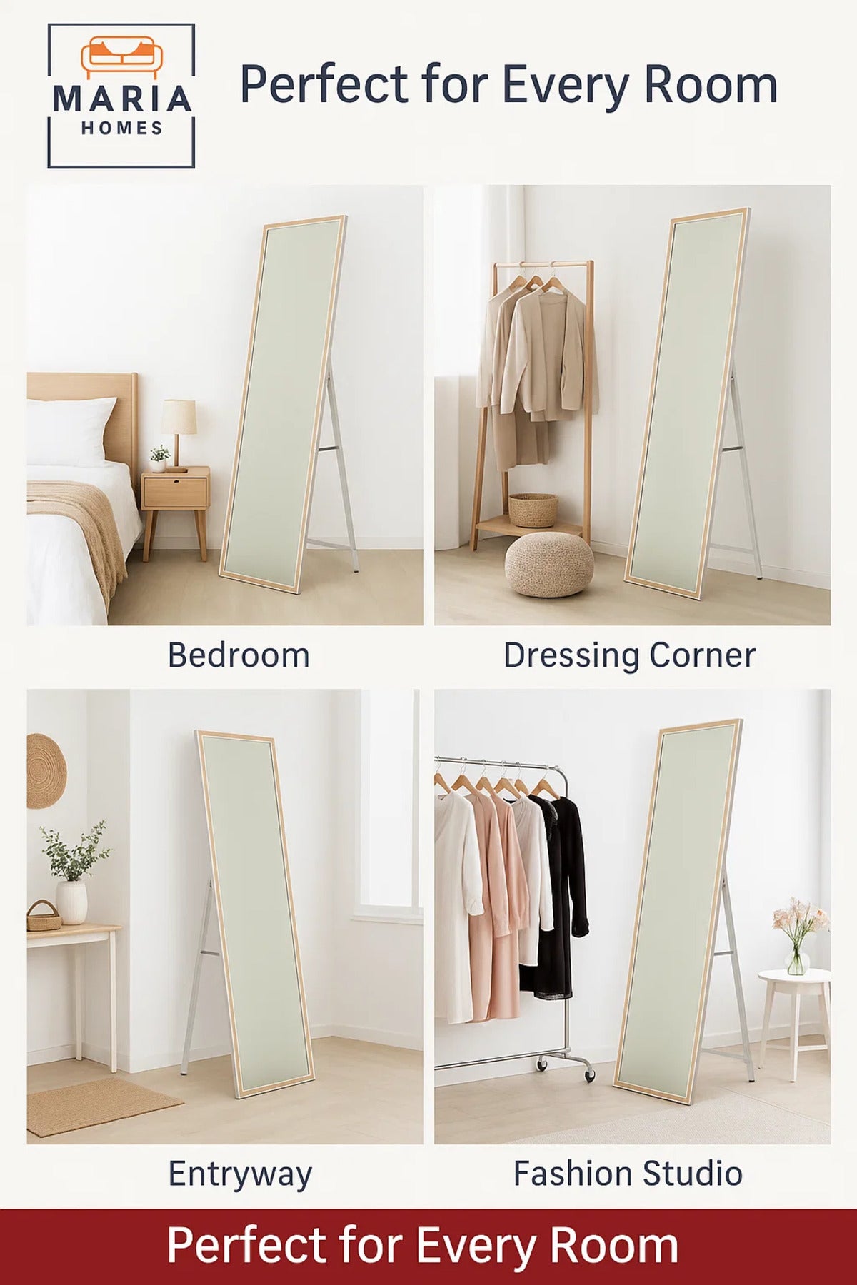 Slim Full-Length Standing Mirror with Coffee Frame Ð Modern Dressing Mirror for Home or Bedroom