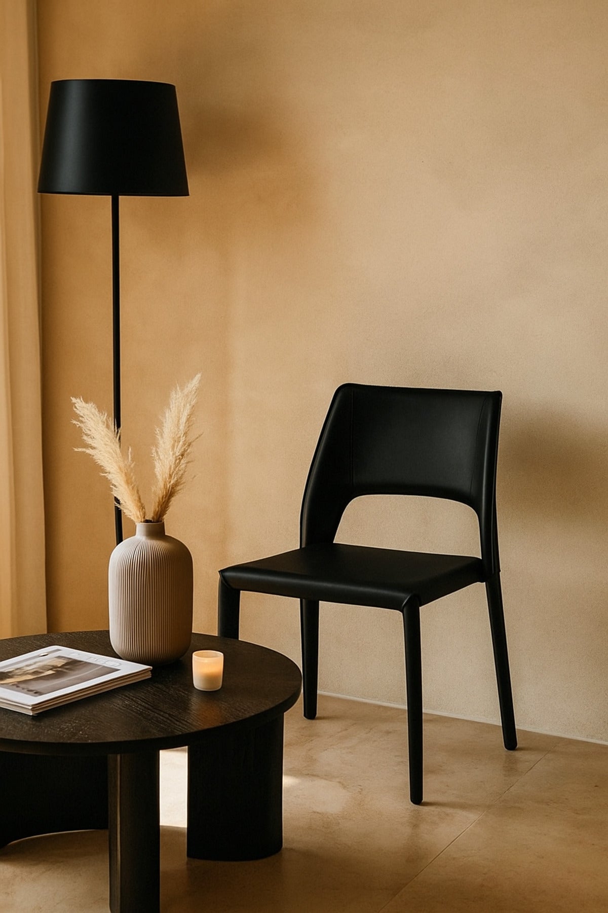 Black PU Leather Dining Chair Ð Modern Minimalist Full Leather Chair for Dining Room & Office