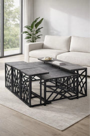 Modern Grey Coffee Table Set with 6 Side Tables 130 _ 70 _ 45 cm