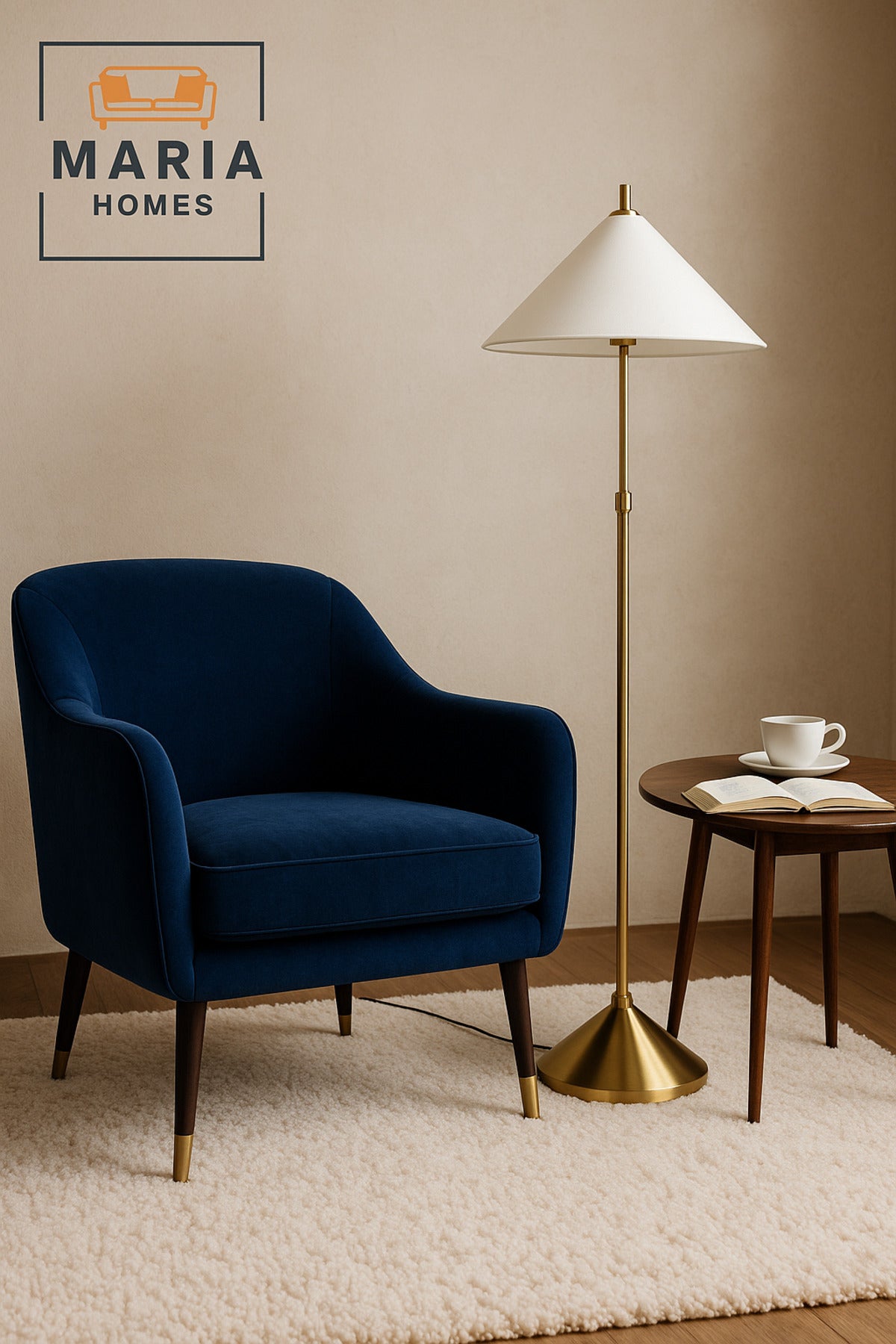 Modern Brass Floor Lamp with White Conical Shade Ð Minimalist Standing Light