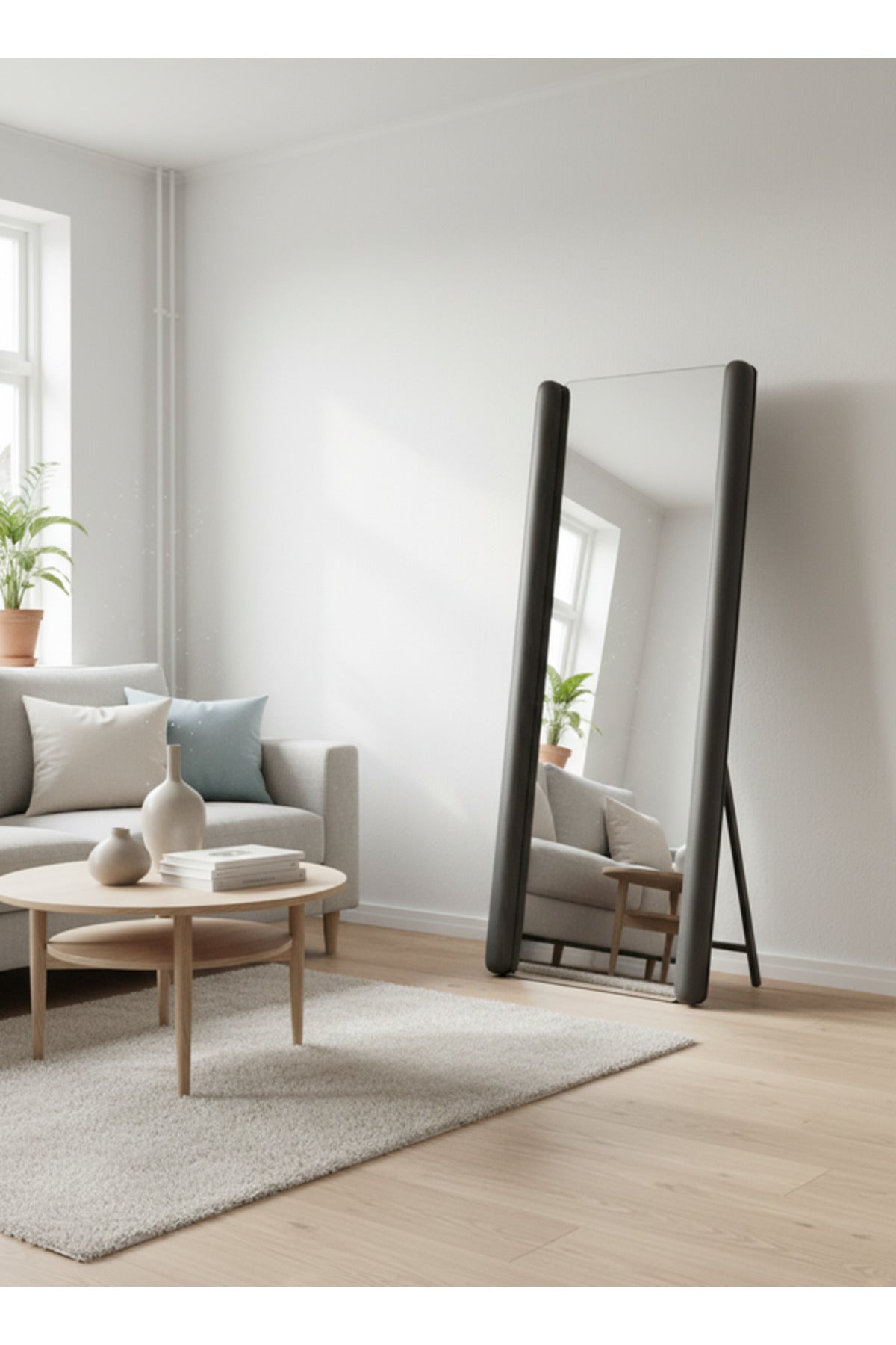 Black Frame Floor Mirror Full Length Standing Mirror for Bedroom Decor