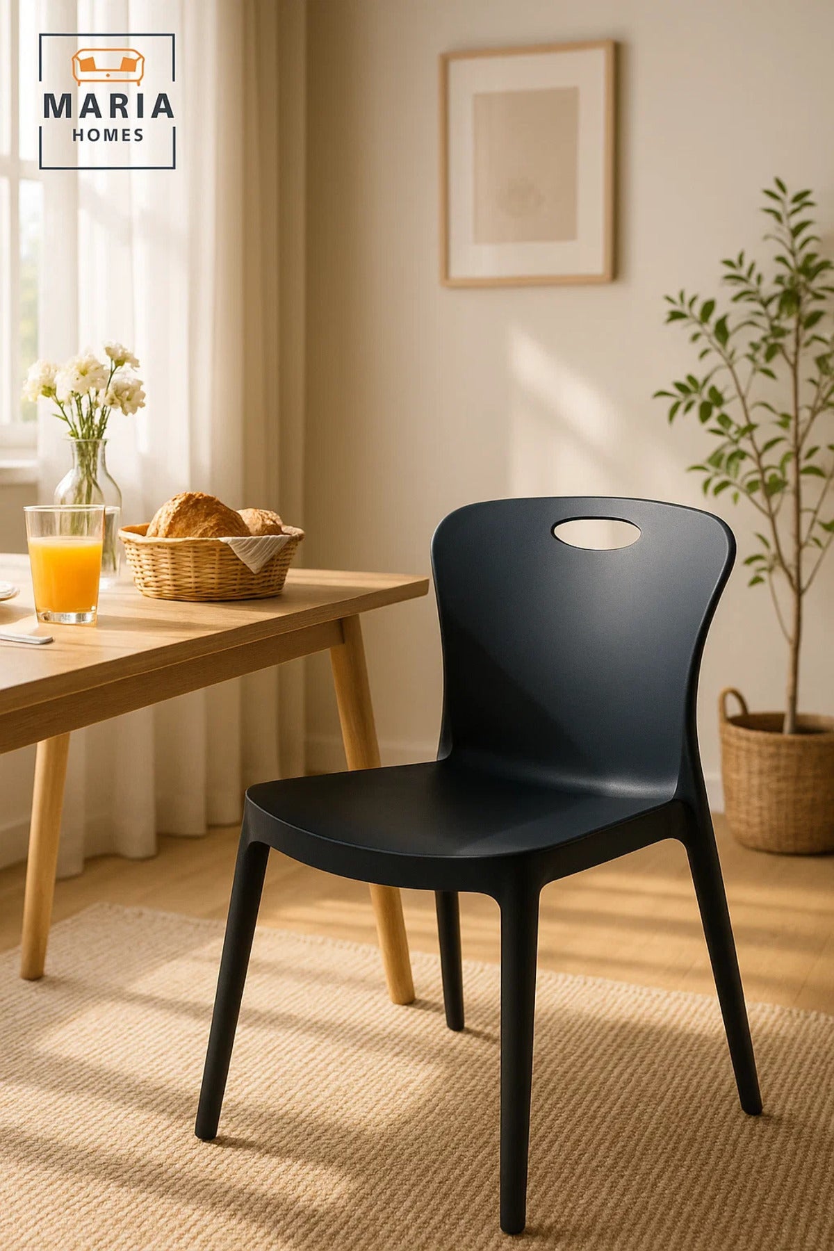 Black Plastic ChairModern Lightweight Armless Chair with Back Handle Cutout for Indoor & Outdoor Use