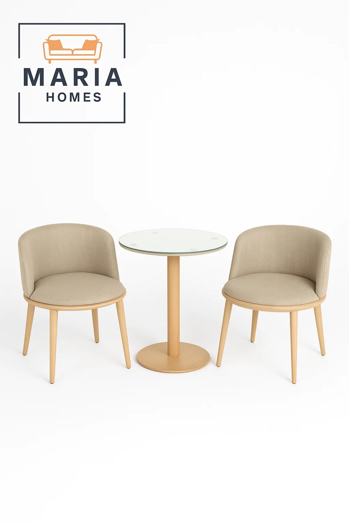 Modern Cafe Lounge Set √ê 2 Upholstered Armchairs with Round Glass-Top Table