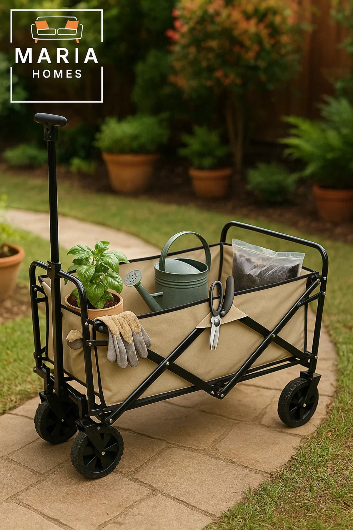Foldable Utility Cart with Wheels Ð Outdoor Pull Trolley for Kids, Picnic, Garden, or Beach Use