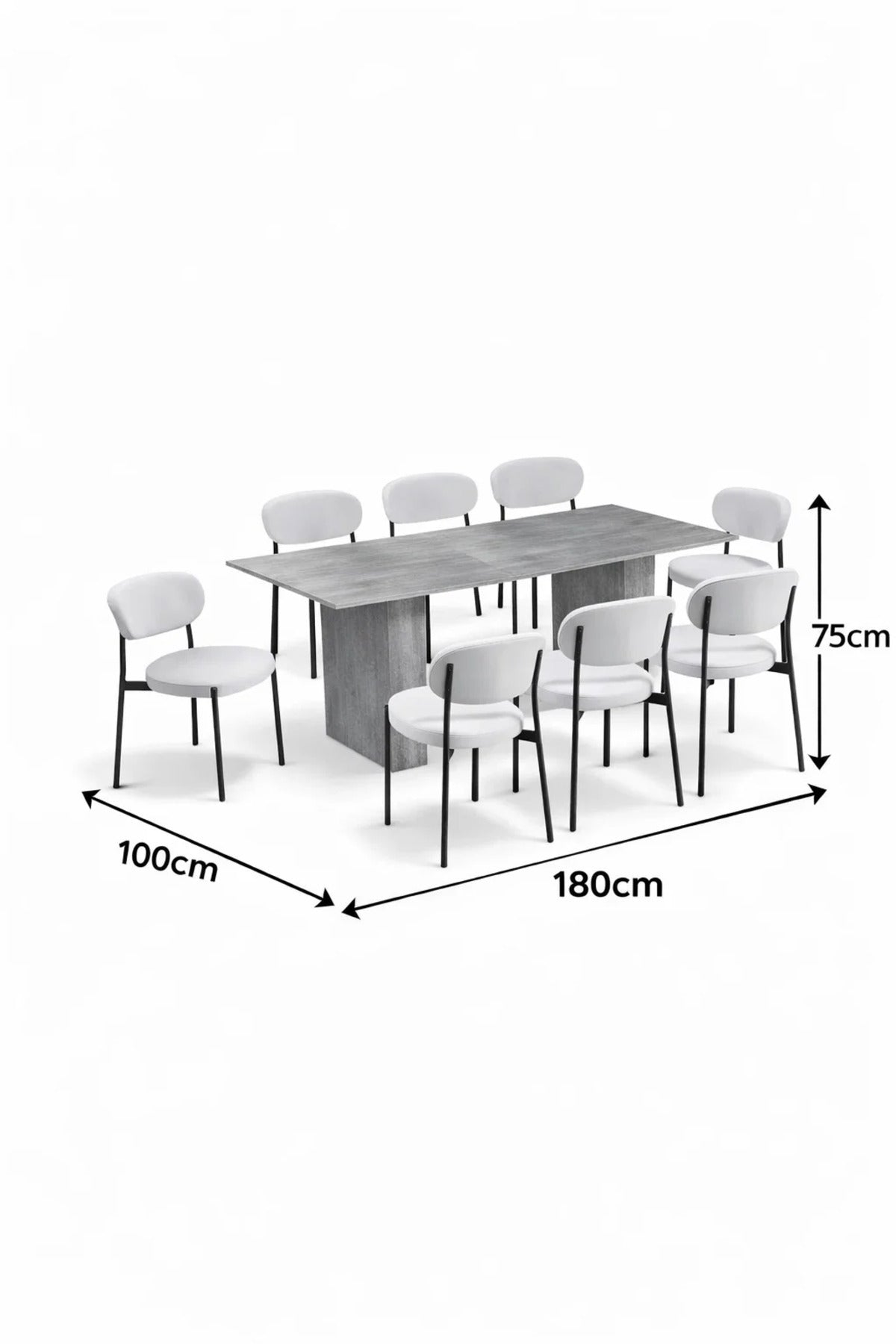 Luxury 8-Person Grey Dining Table Set with Modern Stone Effect Top and Upholstered Chairs for Home