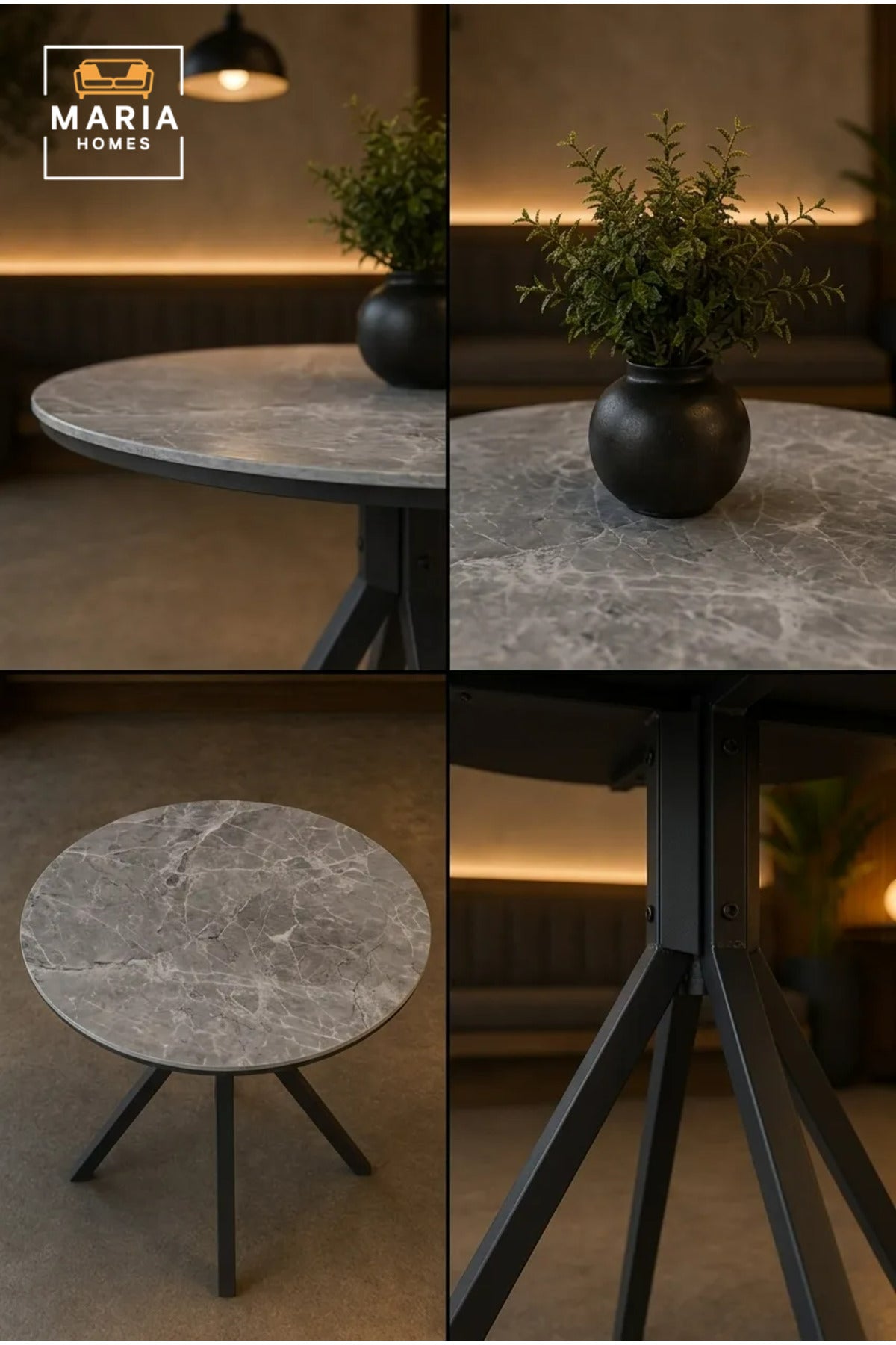 Modern Round Marble Dining Table with Black Metal Base for Cafe Dining Room Furniture