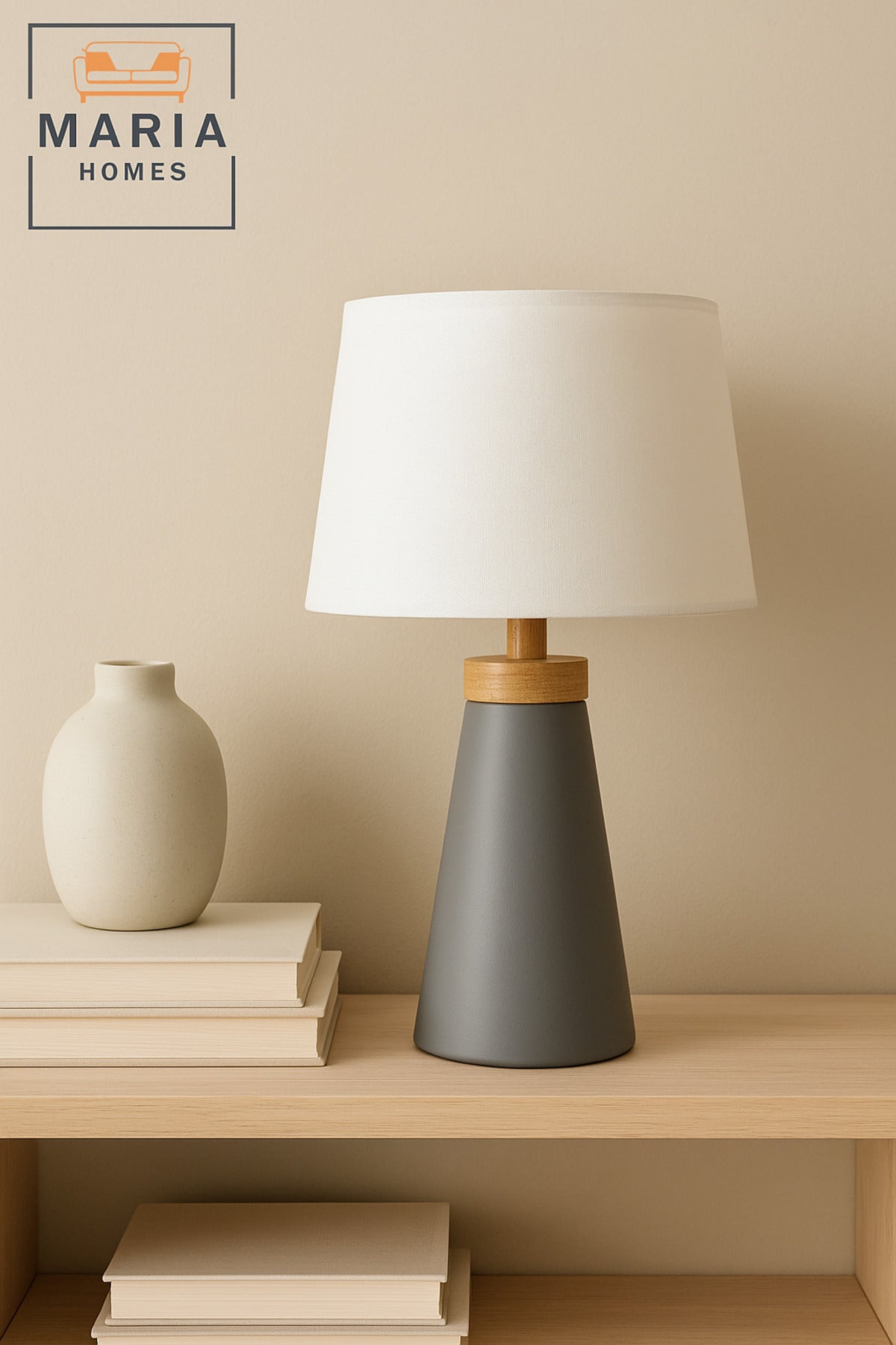 Modern Table Lamp with Grey Base and White Shade Ð Minimalist Home Decor