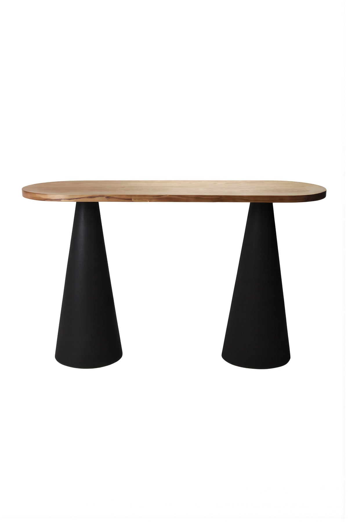 Contemporary Oval Console Table Black and Brown Wood Entryway Furniture with Sturdy Legs - 120cm