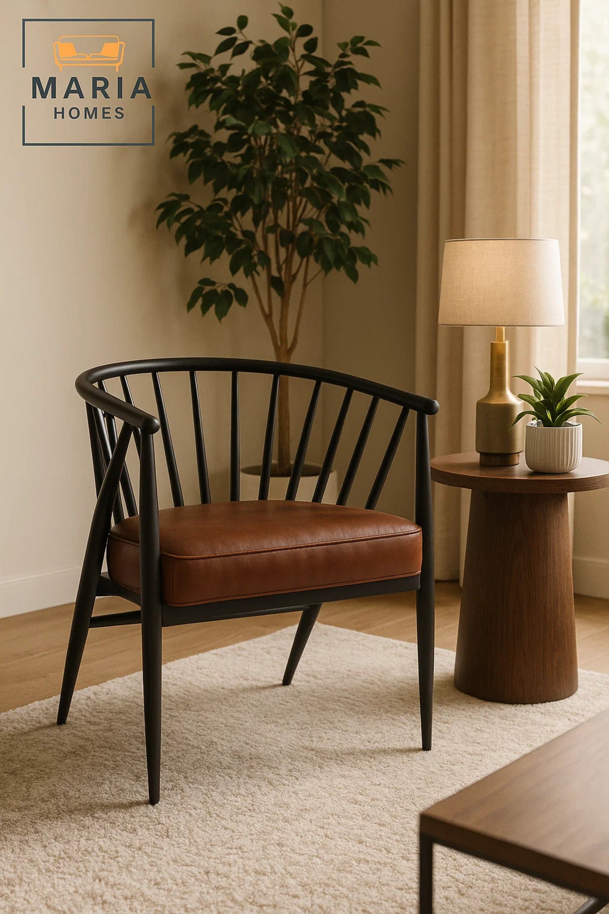 Modern Brown Accent Chair Ð Black Frame Lounge Chair with Soft Cushion for Home and CafŽ