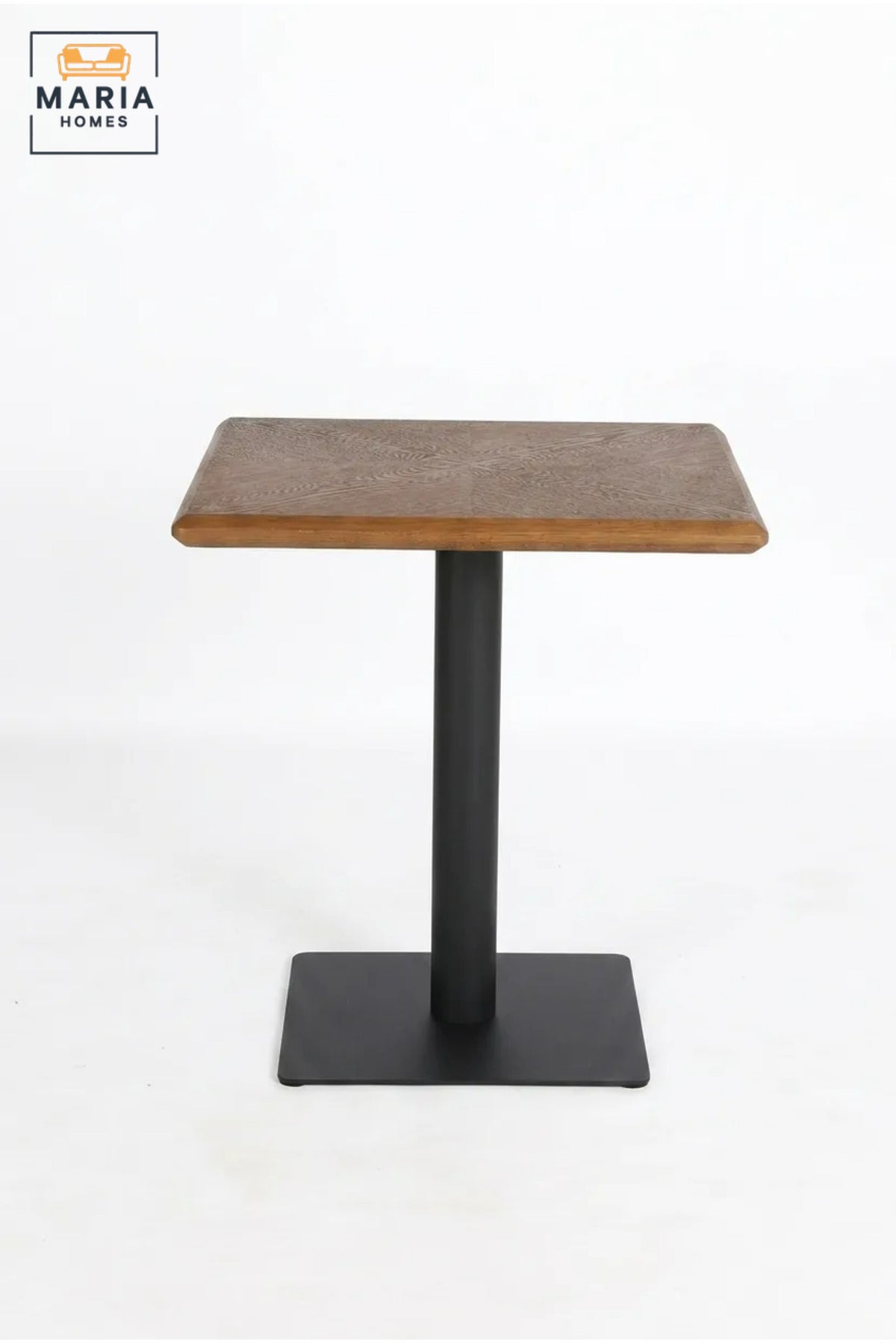 Square Café Table with Wooden Top and Metal Pedestal Base, Modern Bistro Dining Table for Restaurant, Coffee Shop, Kitchen and Breakfast Area