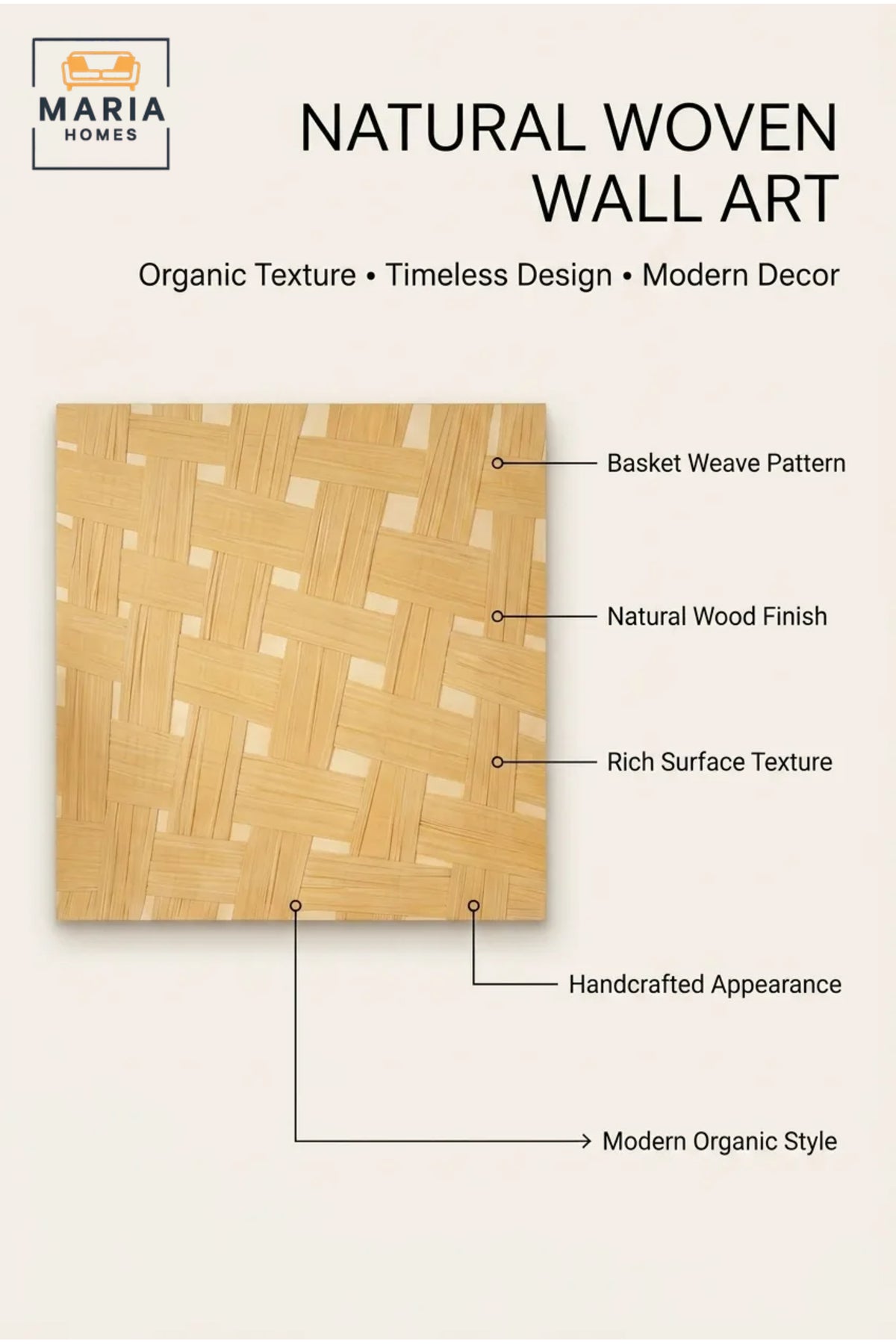Natural Woven Wall Art Panel √ê Handwoven Basket Weave Decorative Artwork