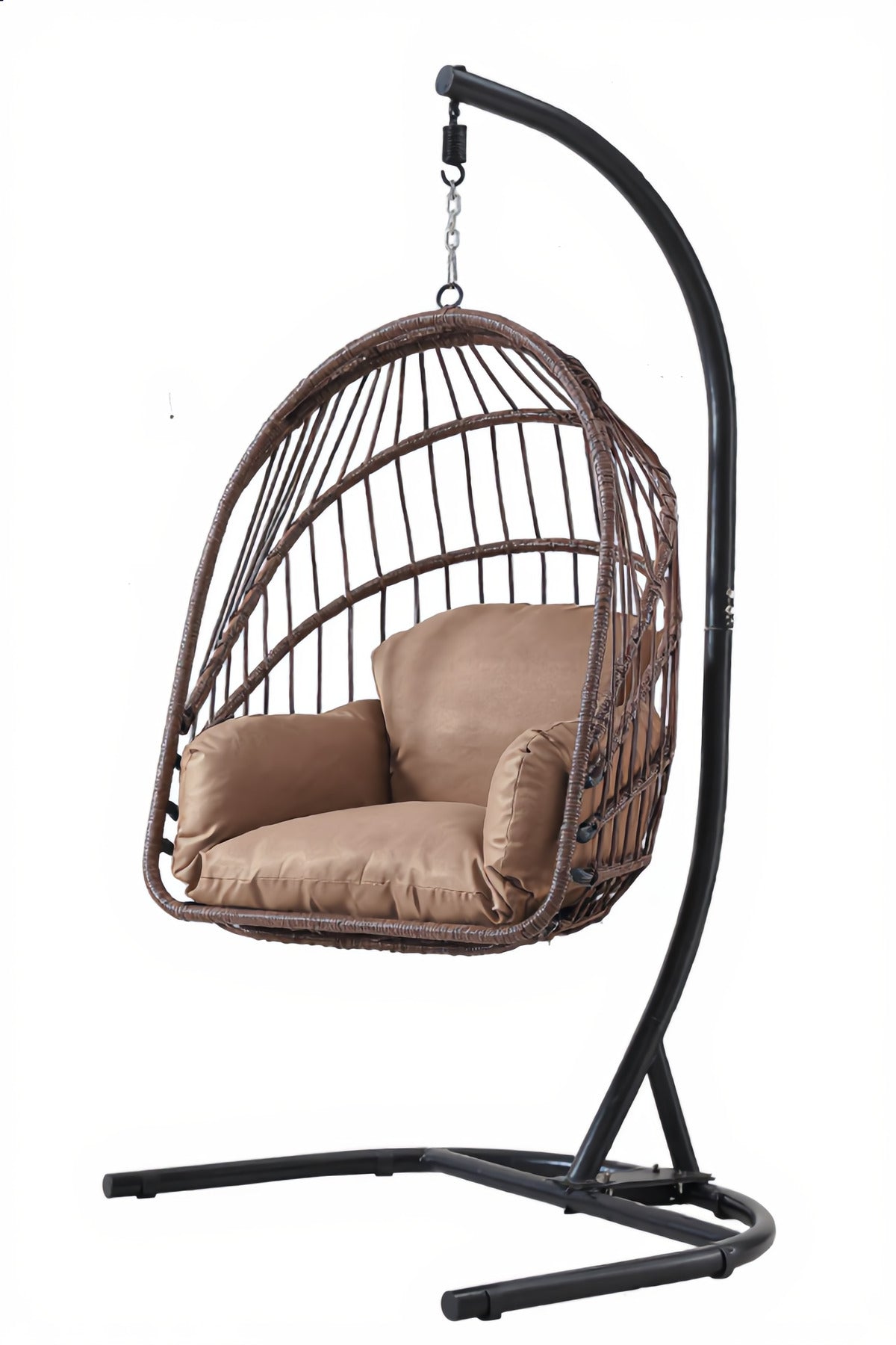 Stylish Rattan Hanging Egg Chair with Stand √ê Indoor Outdoor Swing Chair | Comfortable Cushion Seat