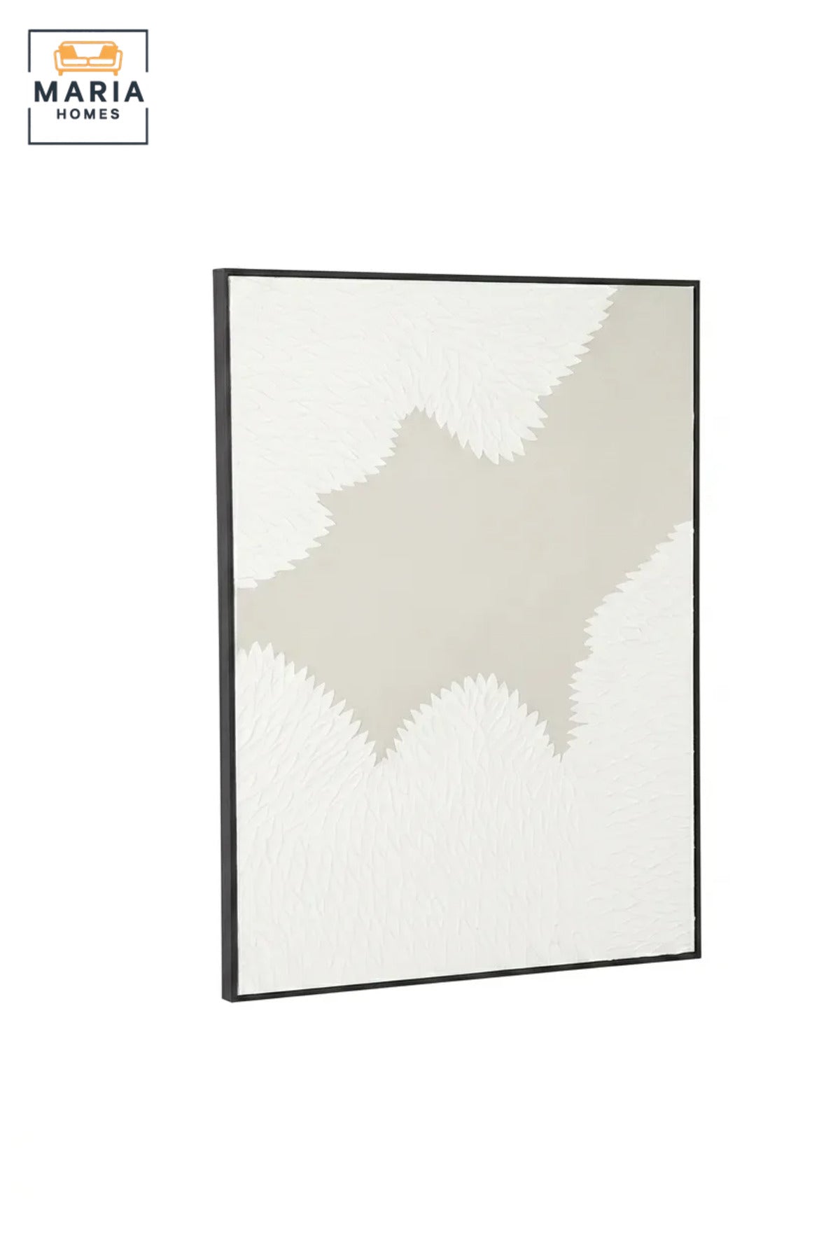 Modern Abstract Textured Wall Art with Black Frame, Neutral White and Beige Canvas Print for Living Room, Bedroom, Office and Hallway Décor