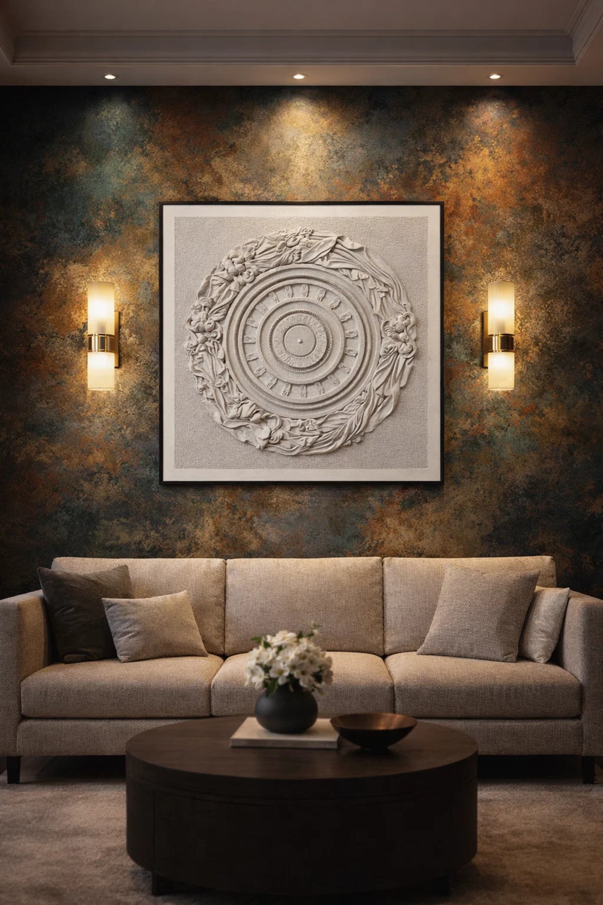 Textured Wall Art 100_100 cm Ð Elegant Circular Design with Fabric Details