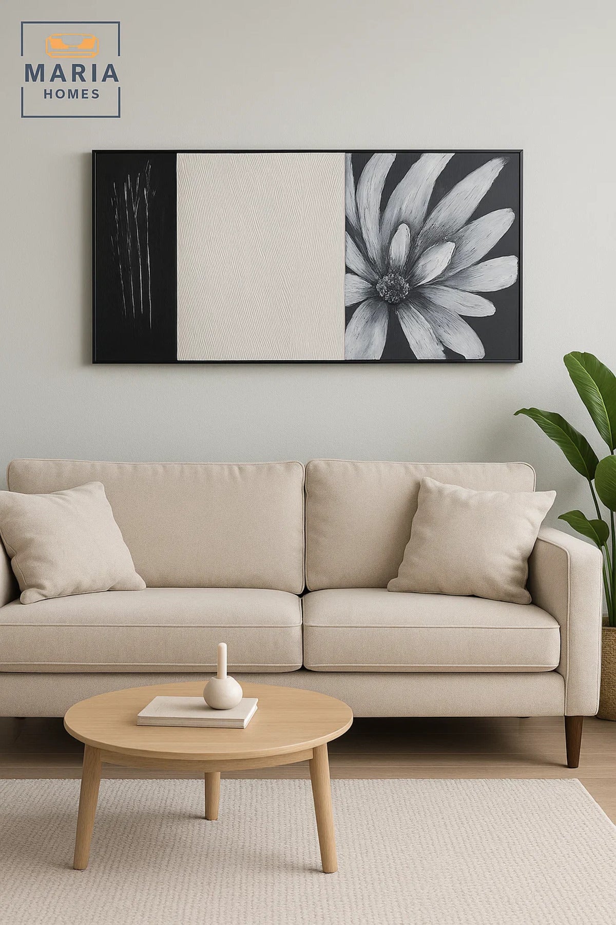 Black and White Floral Textured Wall Art Ð Modern Minimalist Flower Canvas for Home 140*70CM