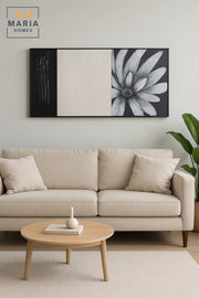 Black and White Floral Textured Wall Art Ð Modern Minimalist Flower Canvas for Home 140*70CM