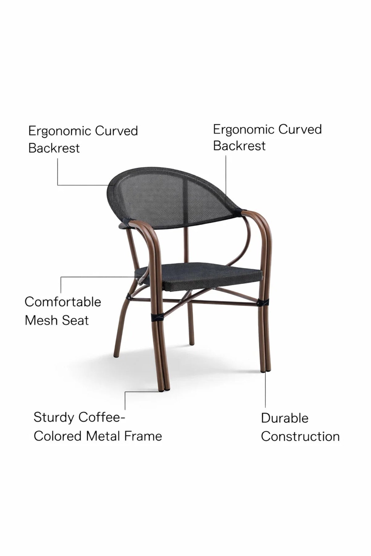 Coffee Outdoor Dining Chair with Mesh Back and Armrests coffee outdoor dining Garden