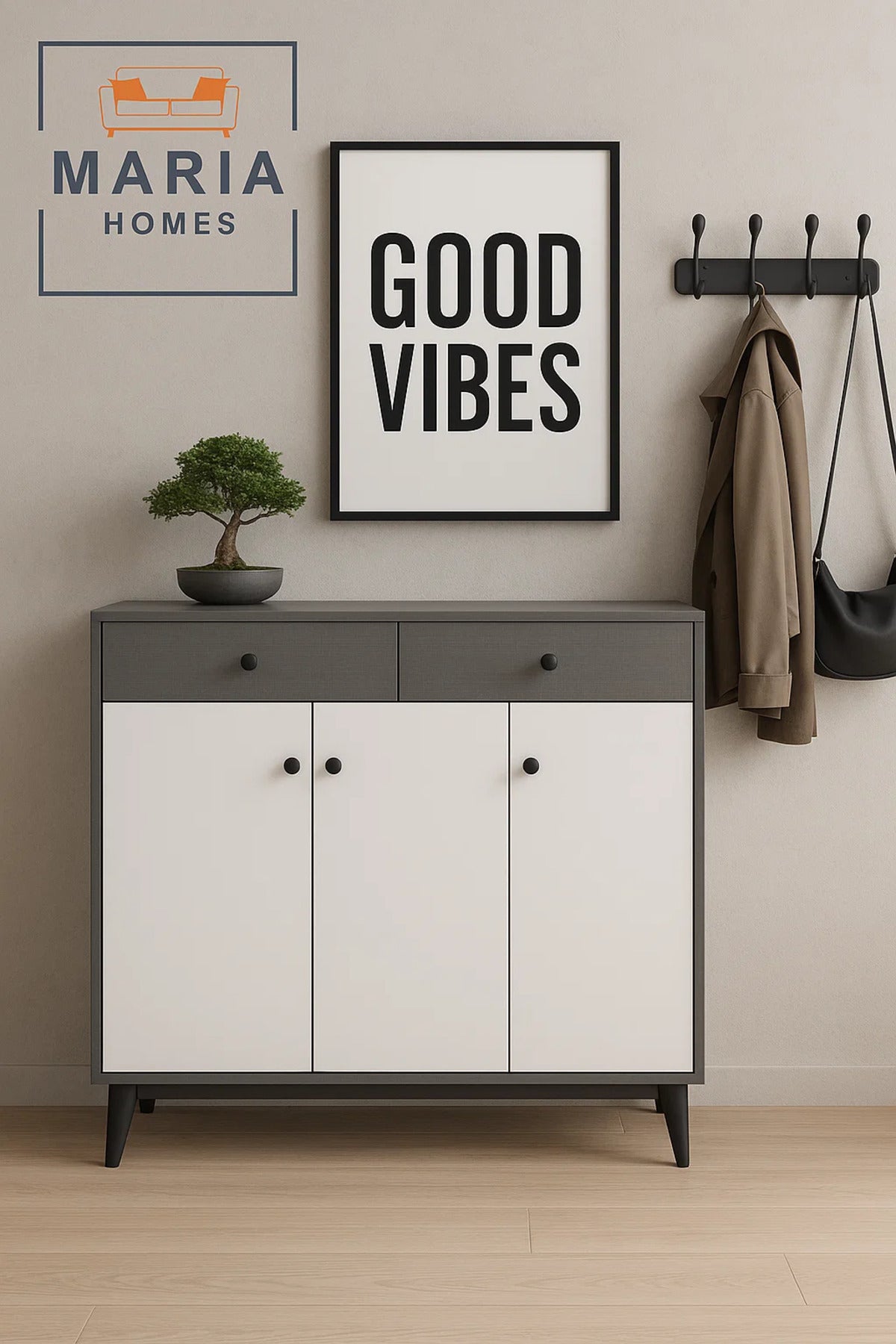 Modern White and Grey Shoe Rack Cabinet with Drawers Ð Stylish Entryway Storage Organizer