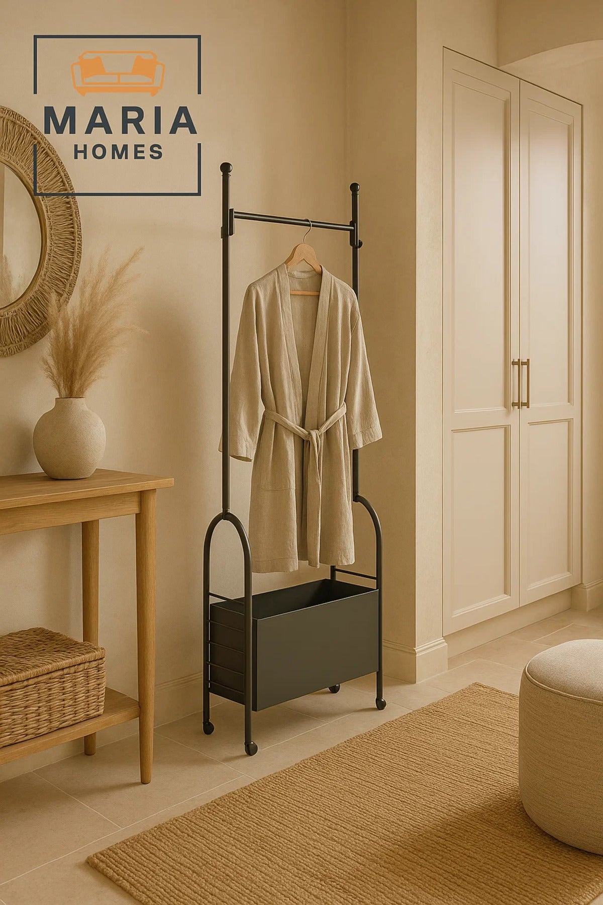 Black Rolling Garment Rack with Storage Basket Ð Model 9002