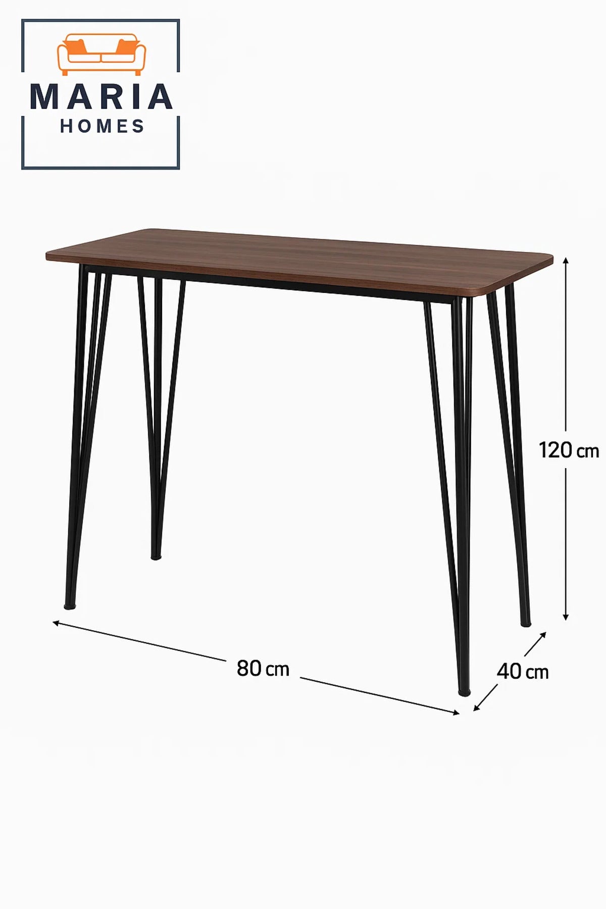 Modern Console Table 120x40x80cm √ê Walnut Finish Top with Sleek Black Metal Hairpin Legs