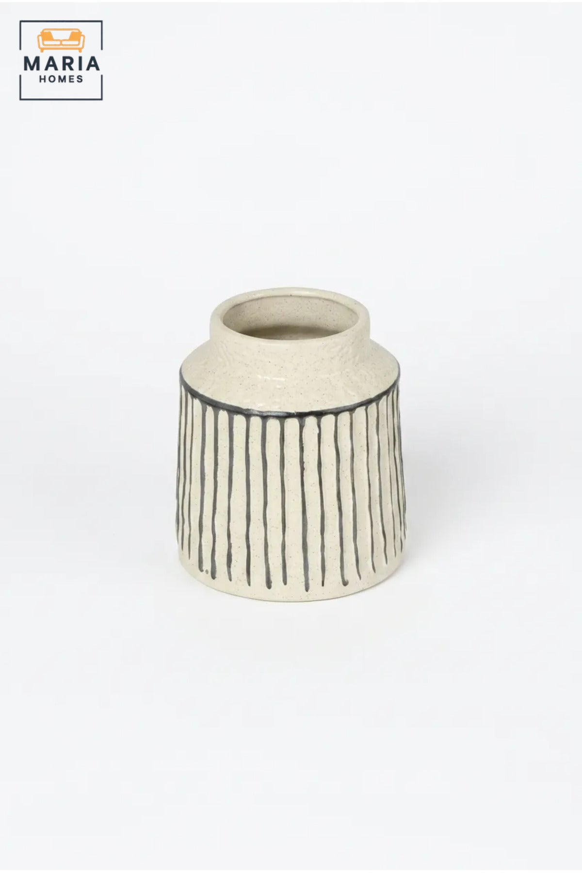 Cream and Black Striped Decorative Vase, Modern Ceramic Flower Holder with Wide Opening for Living Room, Bedroom, Office, Shelf and Table Décor