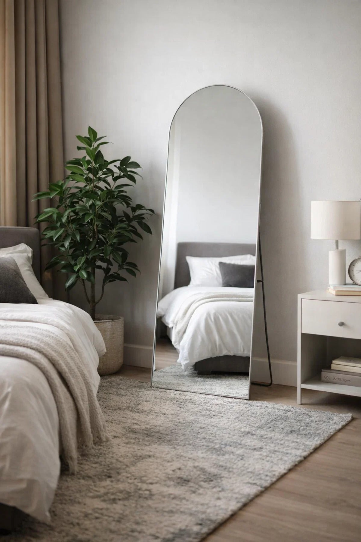 Modern Arched Stand Mirror Full Length Dressing Room Bedroom Decor Silver Glass 160x50cm Large
