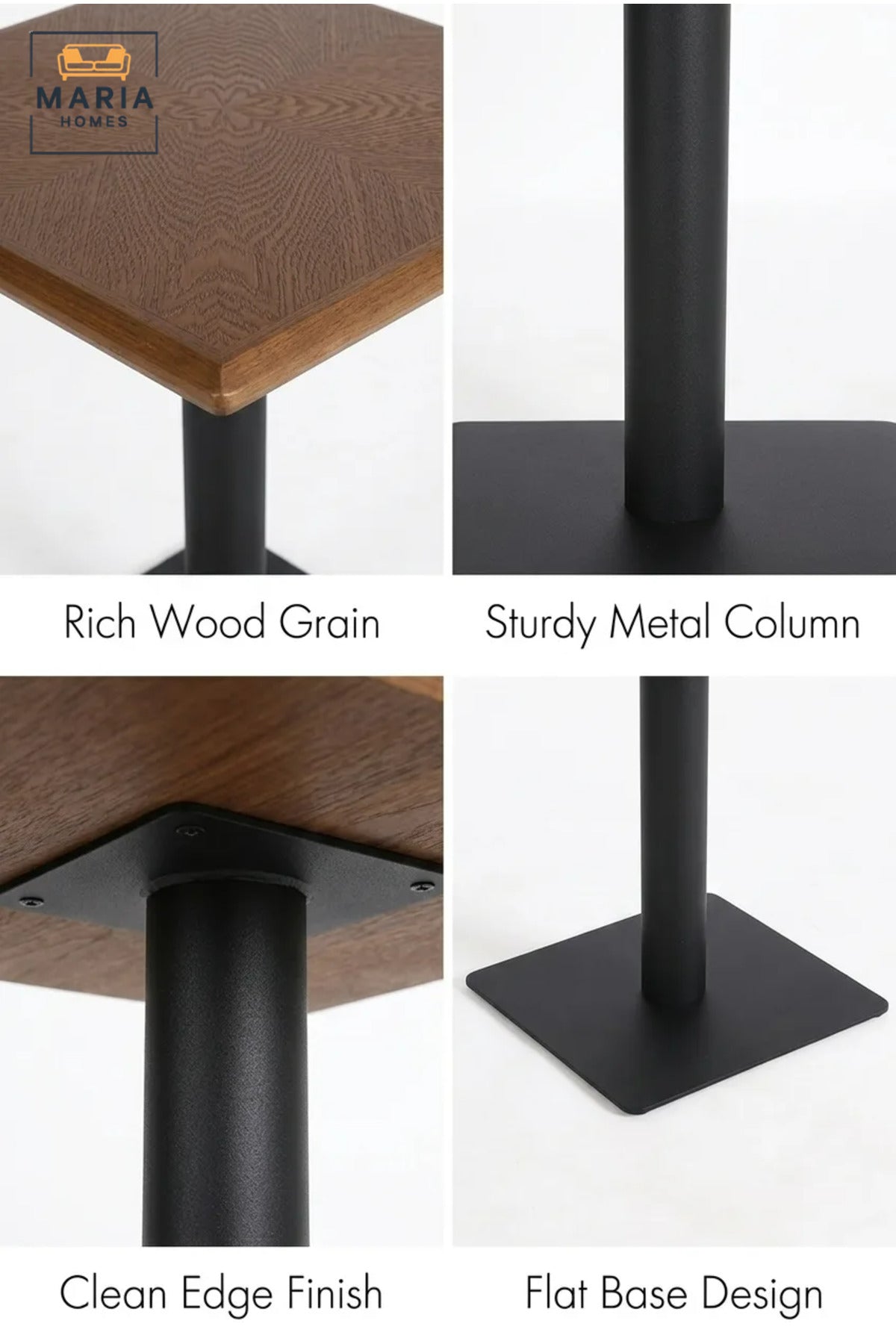 Square Café Table with Wooden Top and Metal Pedestal Base, Modern Bistro Dining Table for Restaurant, Coffee Shop, Kitchen and Breakfast Area