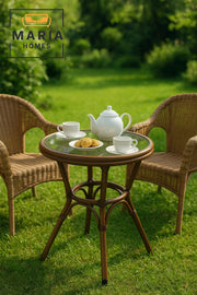 Round Rattan Bistro Table with Glass Top
