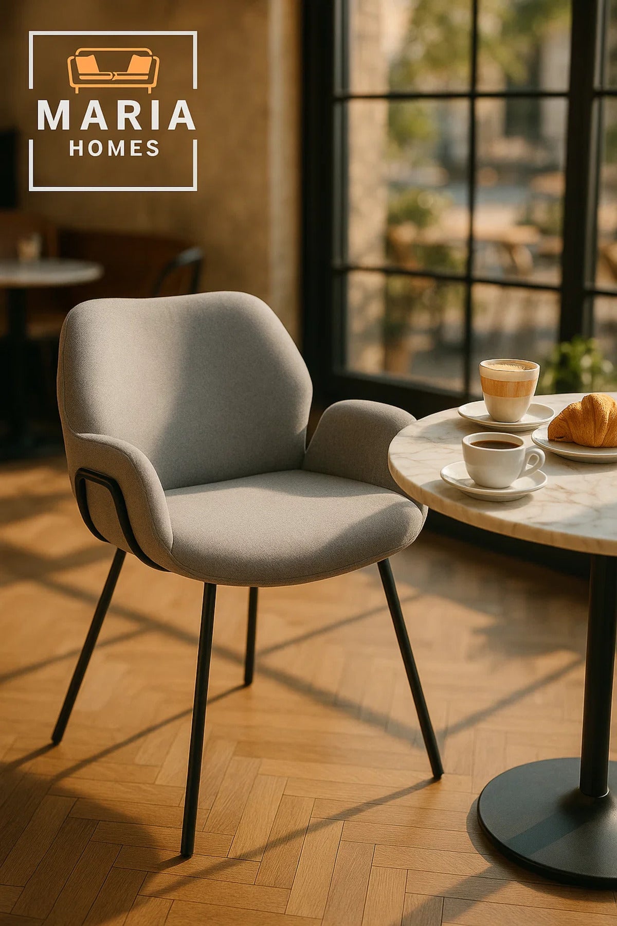 Grey Fabric Armchair with Black Metal Legs Ð Modern Padded Chair for Living Room or Office