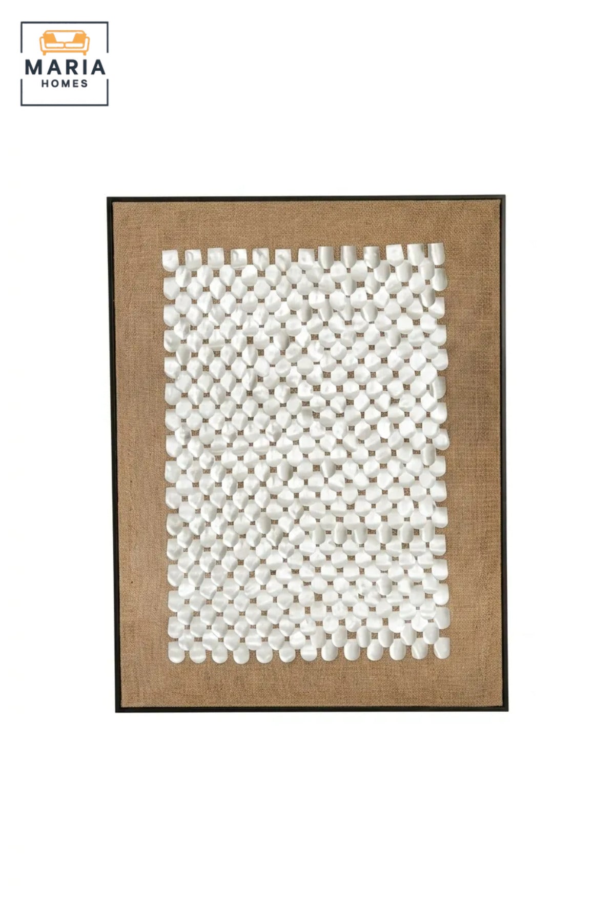 Modern Abstract Textured Wall Art with Slim Black Frame, White Woven Geometric Design on Beige Canvas for Living Room, Bedroom and Office Décor