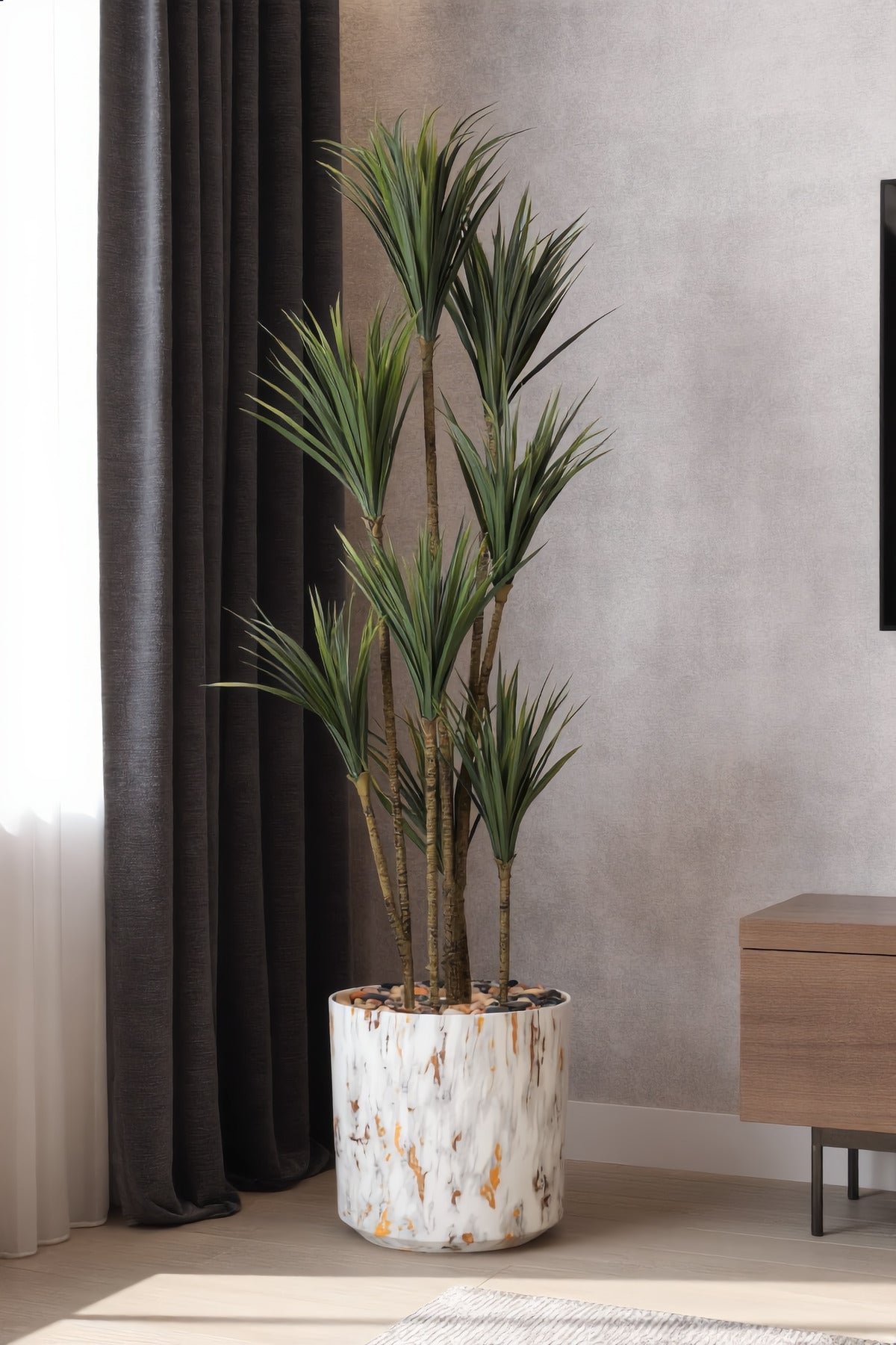 180 cm Artificial Dracaena Tree with Marble Style Decorative Pot – 8 Branch Indoor Plant
