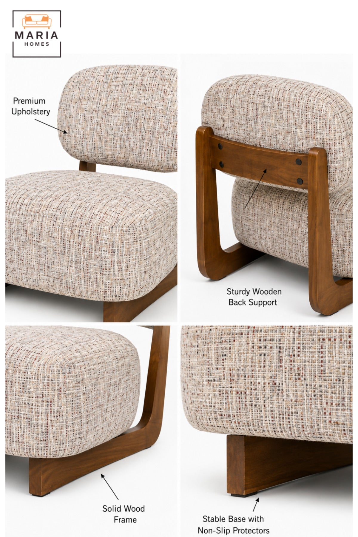 Modern Upholstered Accent Chair with Wooden Frame & Padded Backrest | Contemporary Armless Lounge Chair for Living Room, Bedroom, Hotel & Reception