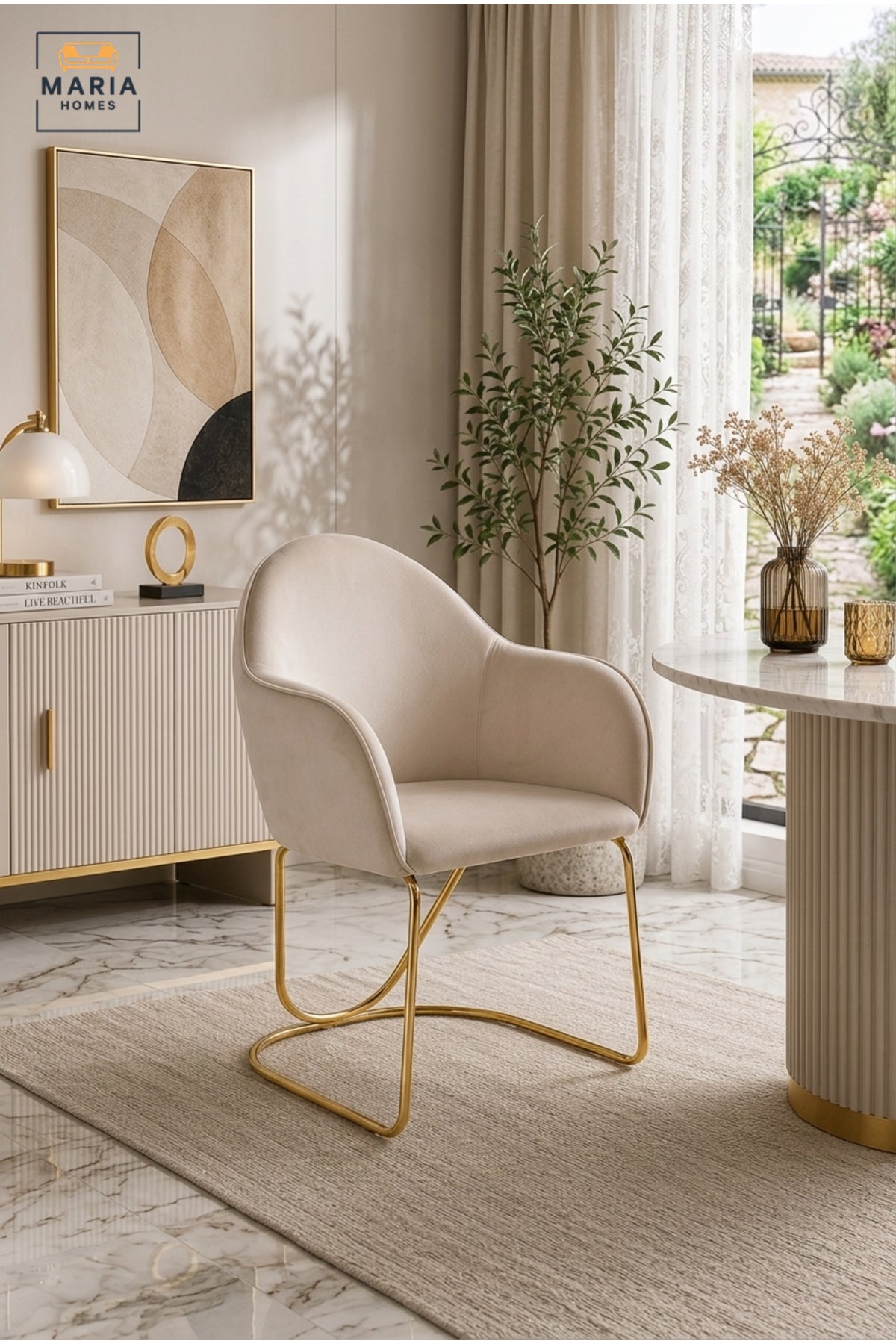 Modern Upholstered Dining Chair with Gold Metal Base Ð Luxury Accent Chair for Dining Room, Living Room & CafŽ