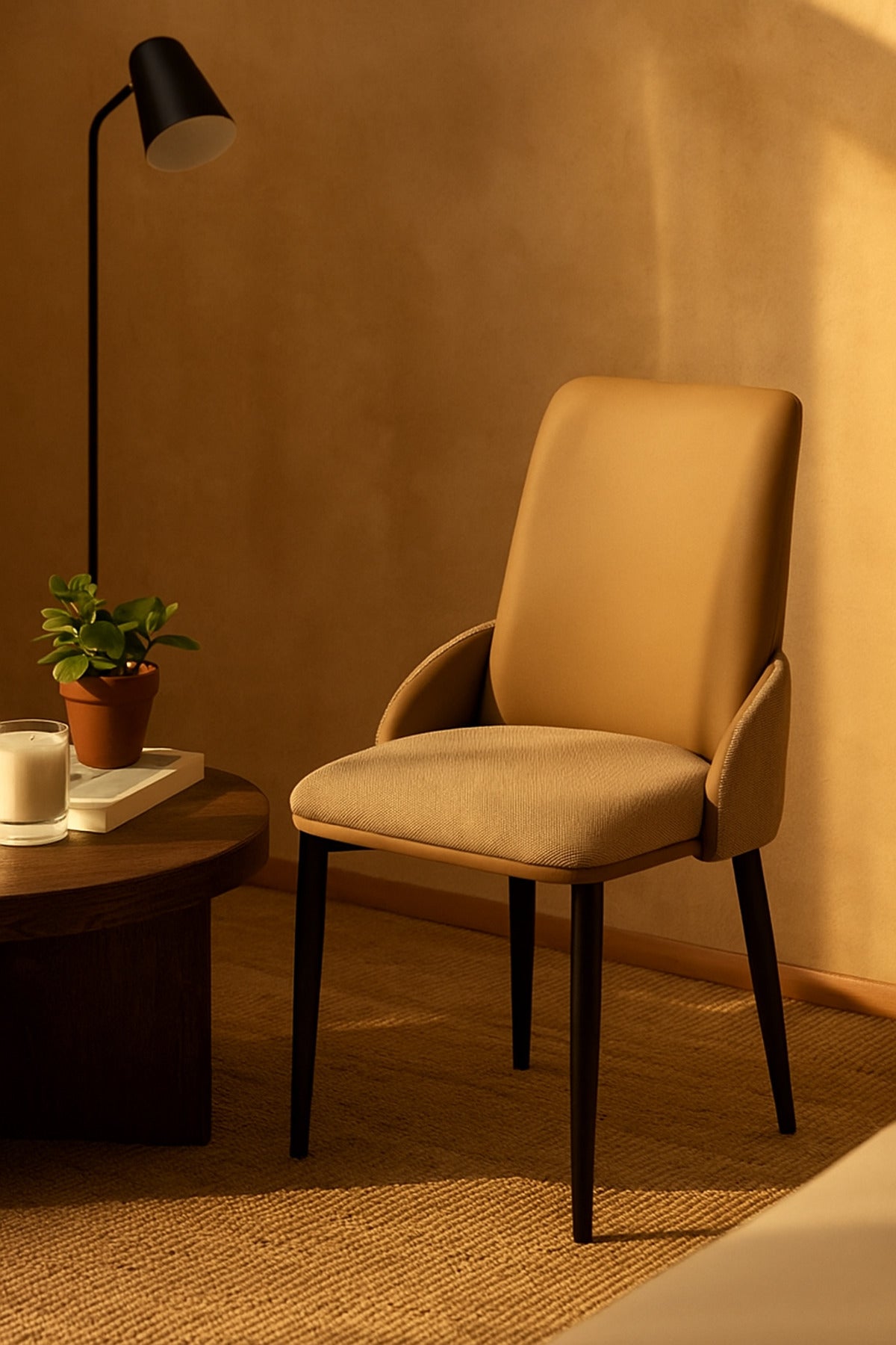 Coffee Dining Chair Ð Modern Upholstered Chair with PU Leather Back and Fabric Seat for Dining Room