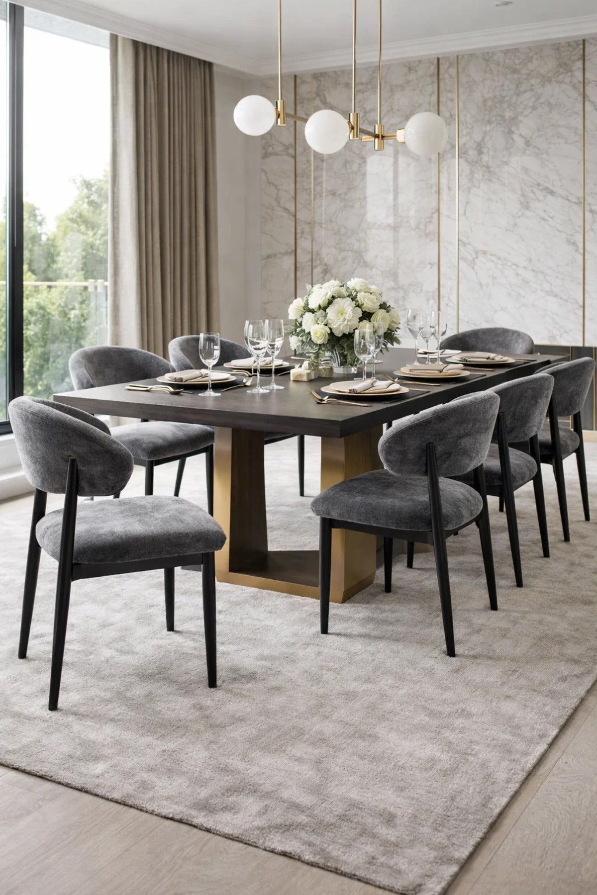 Dark Grey Upholstered Chair with Black Metal Legs, 84x49x48 CM dark grey upholstered