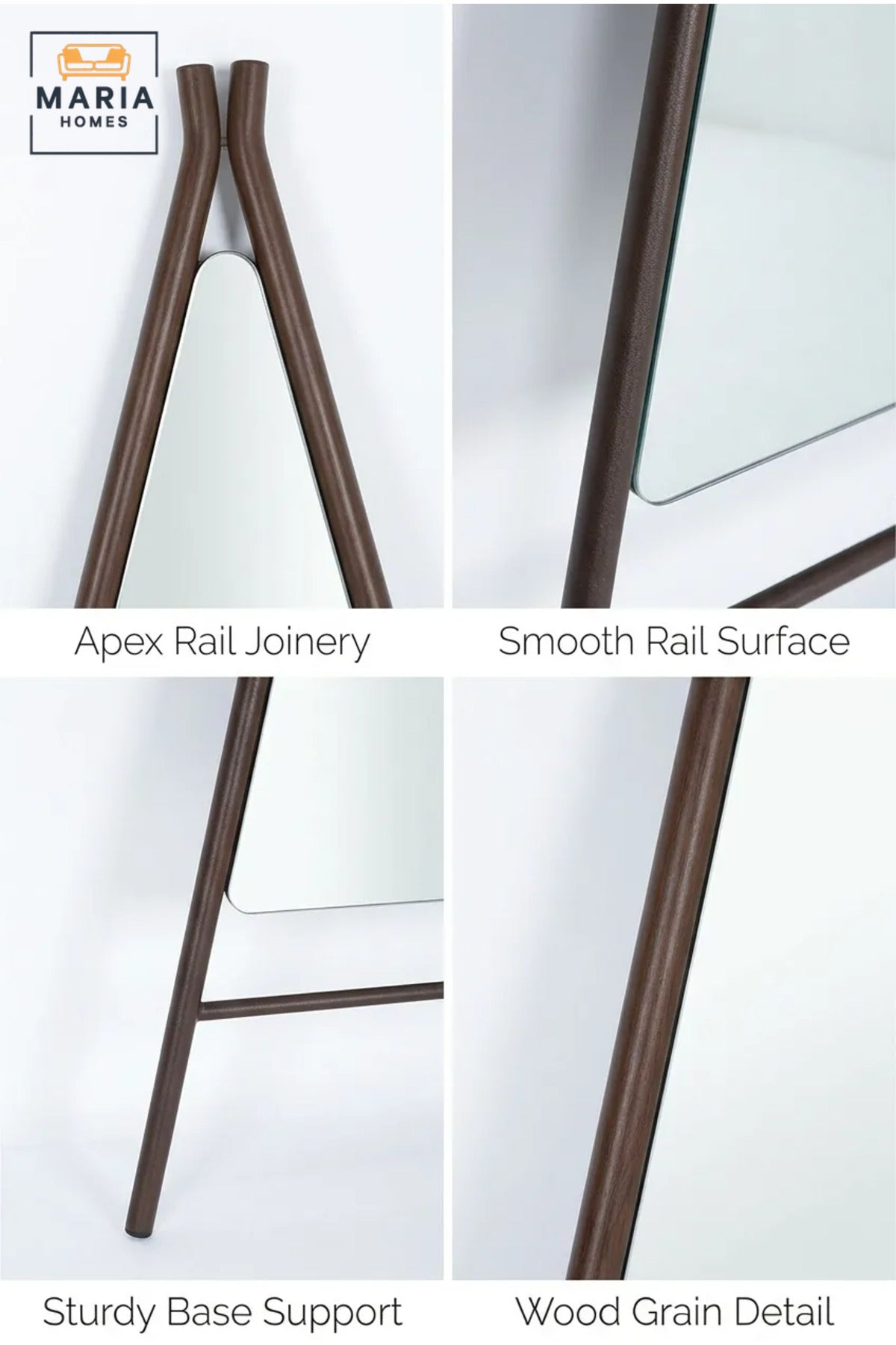 Modern Full Length Floor Mirror with Wooden Triangular A-Frame Stand, Freestanding Dressing Mirror for Bedroom, Entryway, Wardrobe and Boutique