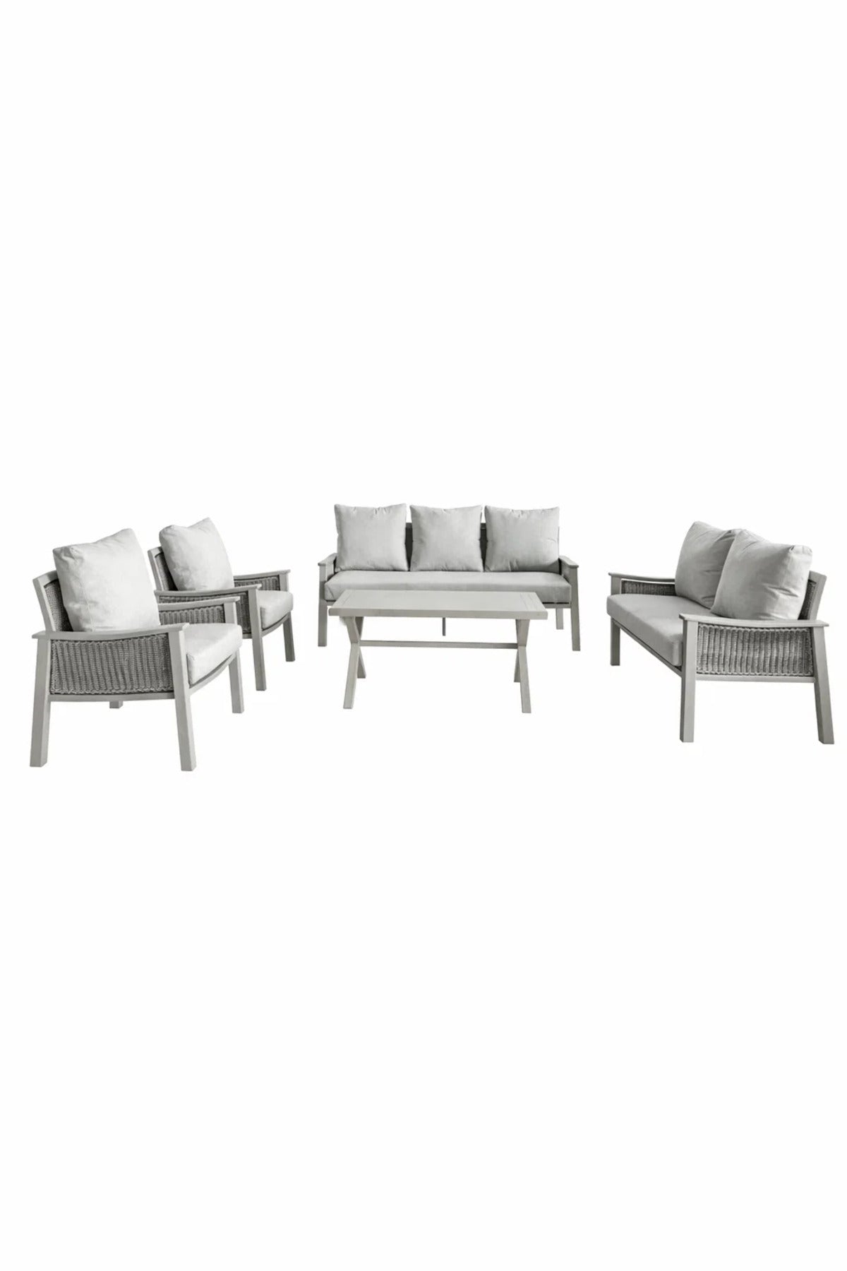 Modern 7-Piece Light Grey Sofa Set with Coffee Table √ê Contemporary Outdoor or Indoor Seating