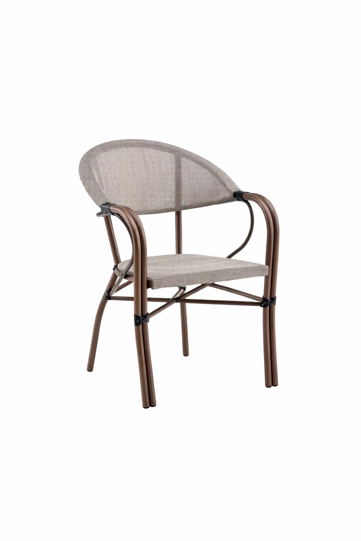 Beige and Coffee Outdoor Dining Chair with Mesh Back Armrests beige coffee Garden