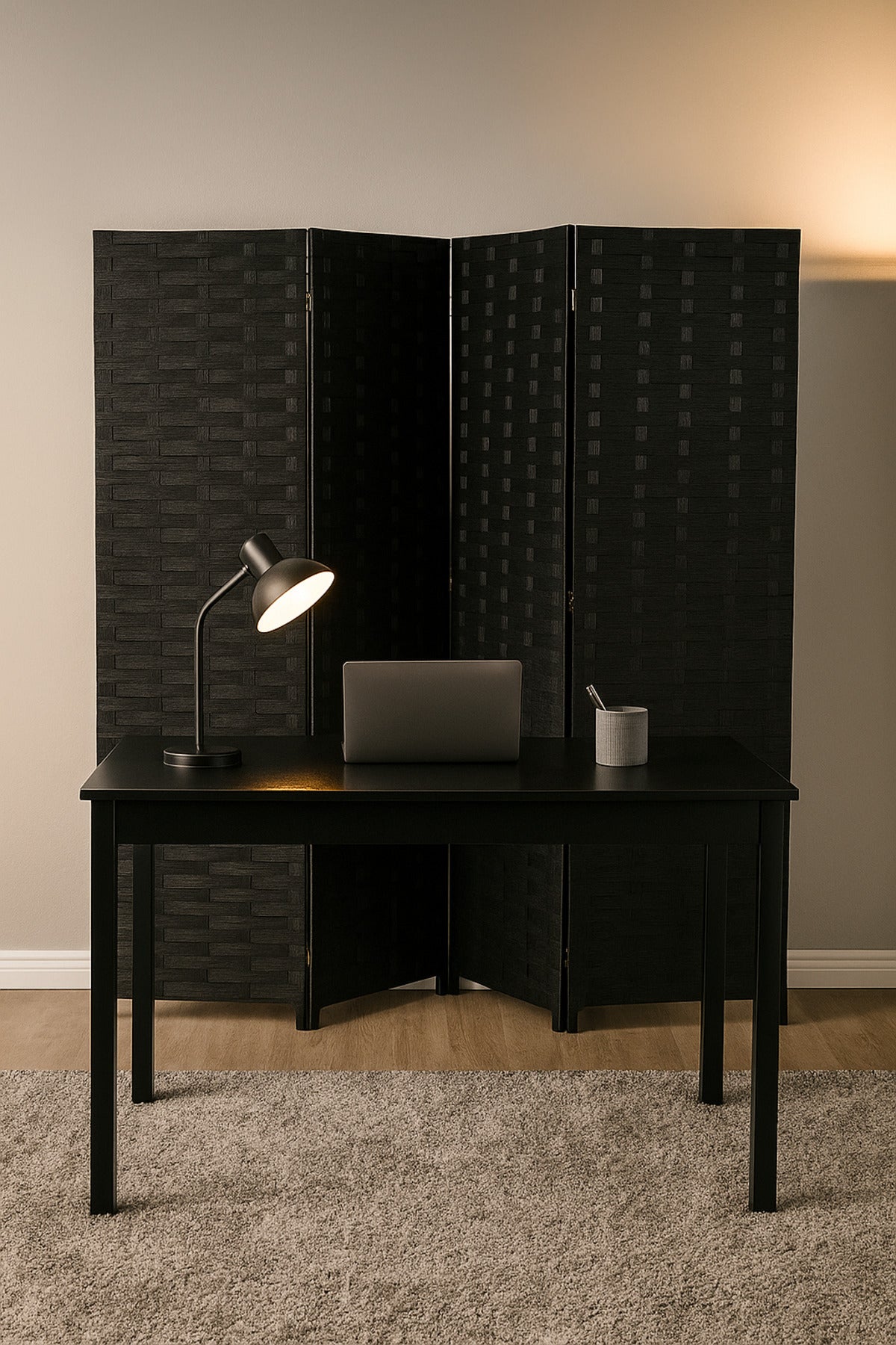 4-Panel Woven Room Divider Ð 180_180 cm Foldable Privacy Screen in Elegant Black