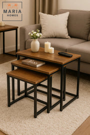 Set of 3 Compact Nesting Tables with Warm Wood Finish