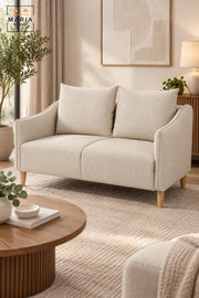 Modern 2 Seater Fabric Sofa with Soft Back Cushions, Comfortable Loveseat with Armrests and Wooden Legs for Living Room, Bedroom & Lounge