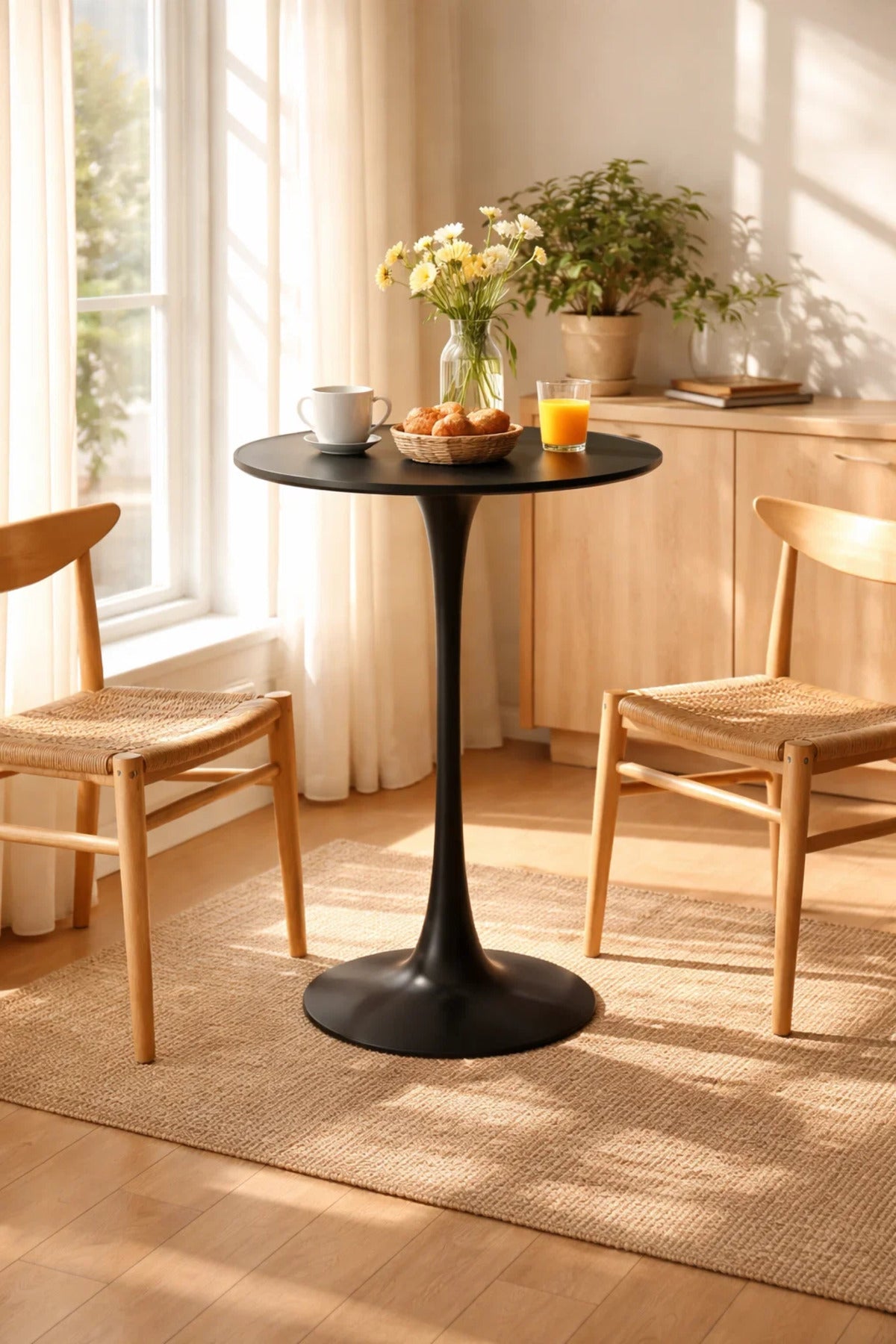 Round Bar Table √ê Modern Black Pedestal Pub Table, 103cm High Bistro Cocktail Table for Home, Caf≈Ω & Restaurant