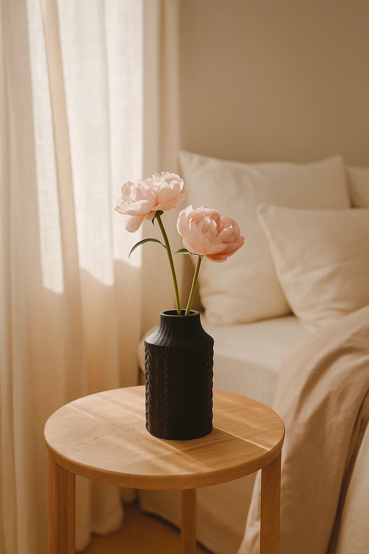 Black Textured Ceramic Vase Ð Modern Embossed Decorative Flower Pot for Home and Office DŽcor