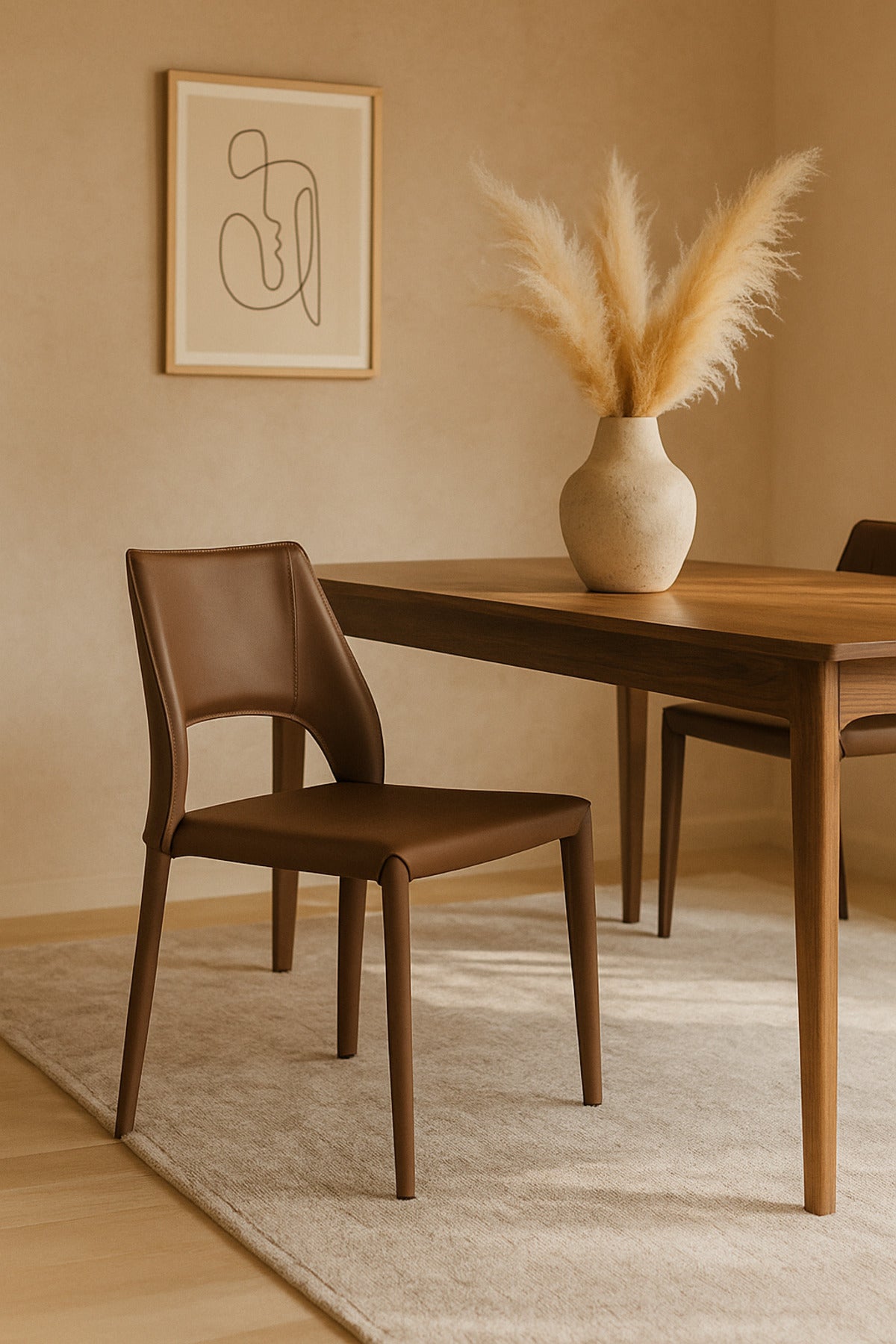 Dark Coffee PU Leather Dining Chair Modern Minimalist Chair with Full Leather Finish for Dining Room