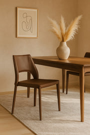 Dark Coffee PU Leather Dining Chair Modern Minimalist Chair with Full Leather Finish for Dining Room