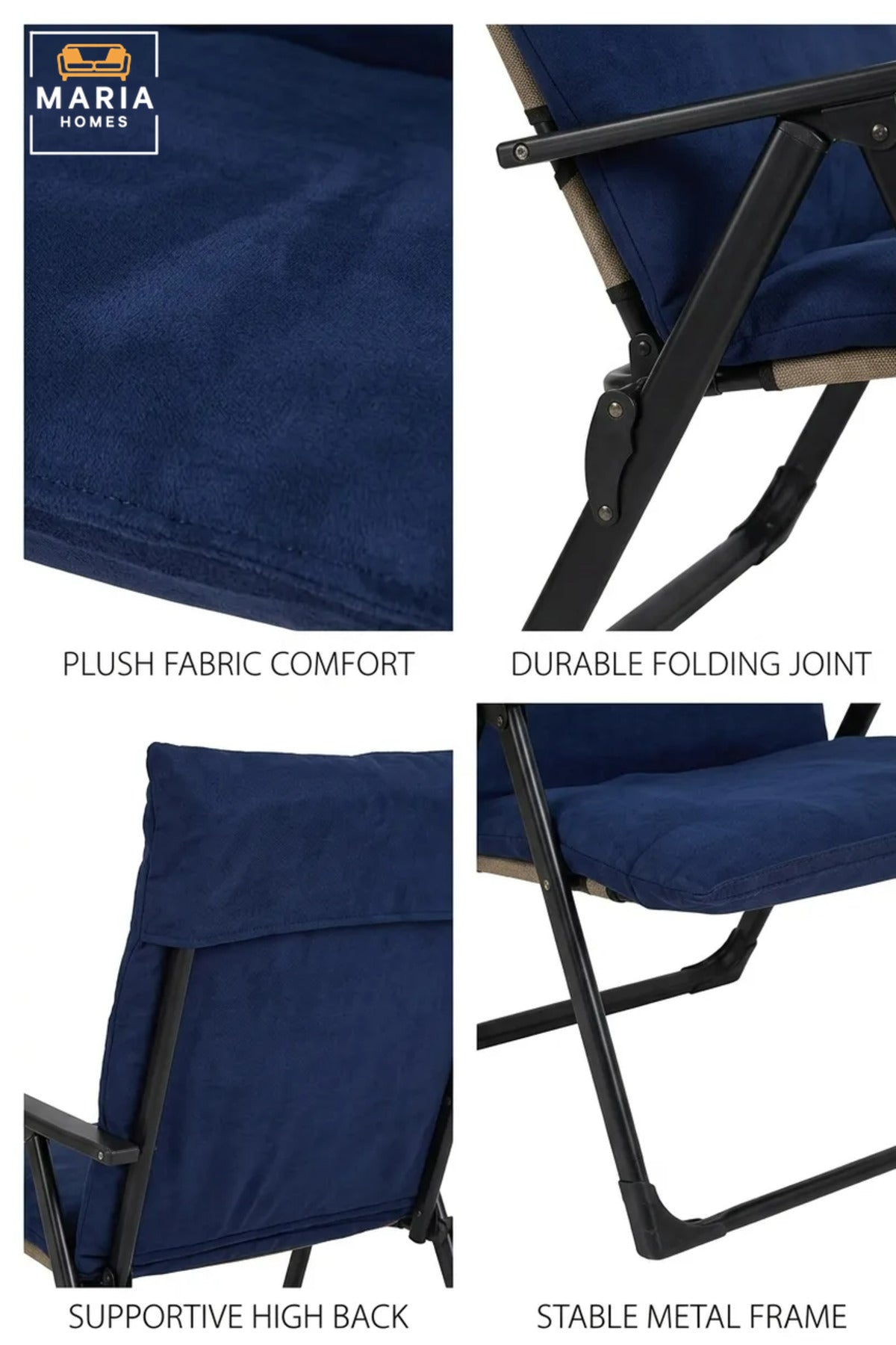 Padded Folding Camping Chair with High Backrest, Armrests and Portable Frame for Camping, Picnic, Beach, Garden, Patio and Outdoor Relaxation
