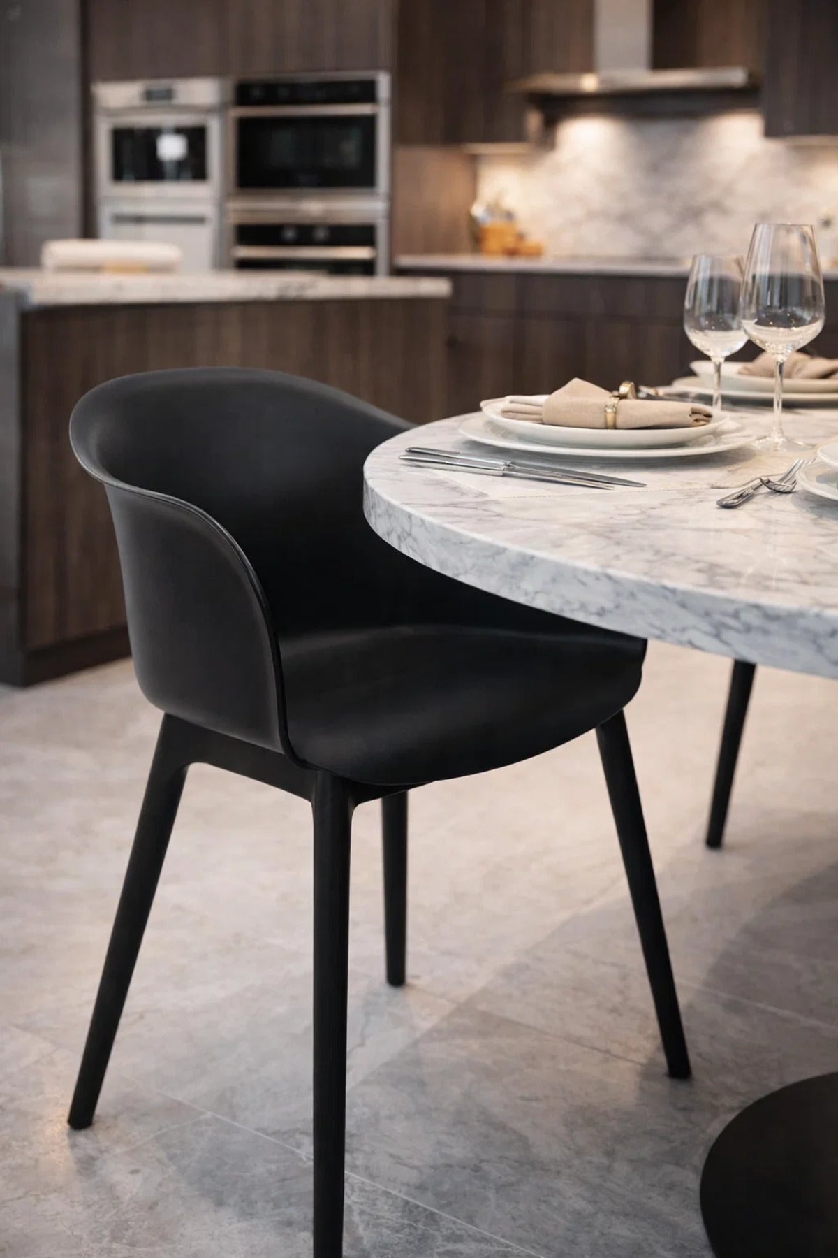 Modern Black Plastic Armchair with Metal Legs