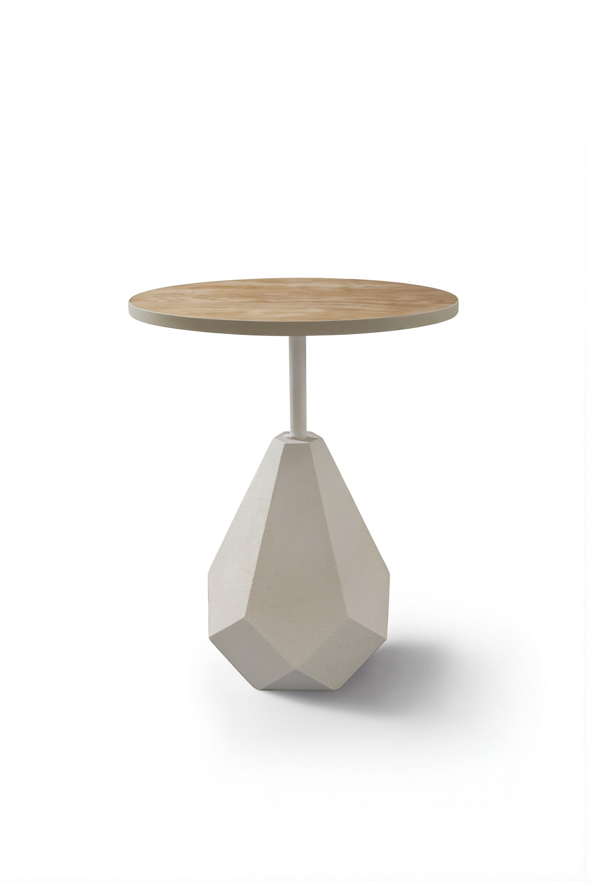 Modern Round Side Table Beige Geometric Base Wood Top 60cm Tall for Stylish Living Rooms